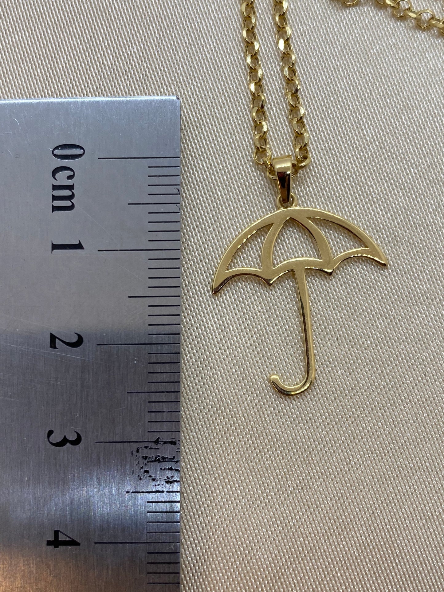 18k gold umbrella necklace , umbrella charm , umbrella 18k pendant, umbrella gift, with rolo chain , 19.5",1.5mm