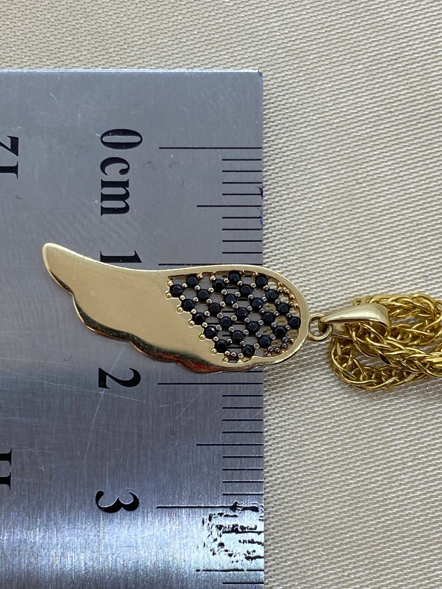 14k solid gold angel wing pendant with 18k foxtail necklace 19.5 inches,2mm