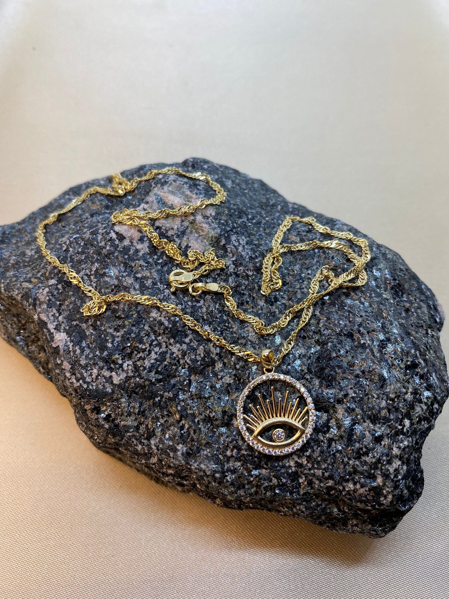 14K Gold Sun Shaped Evil Eye Necklace, Gift for Her , Good Luck, Kabbalah, Protection Charm, Real Gold