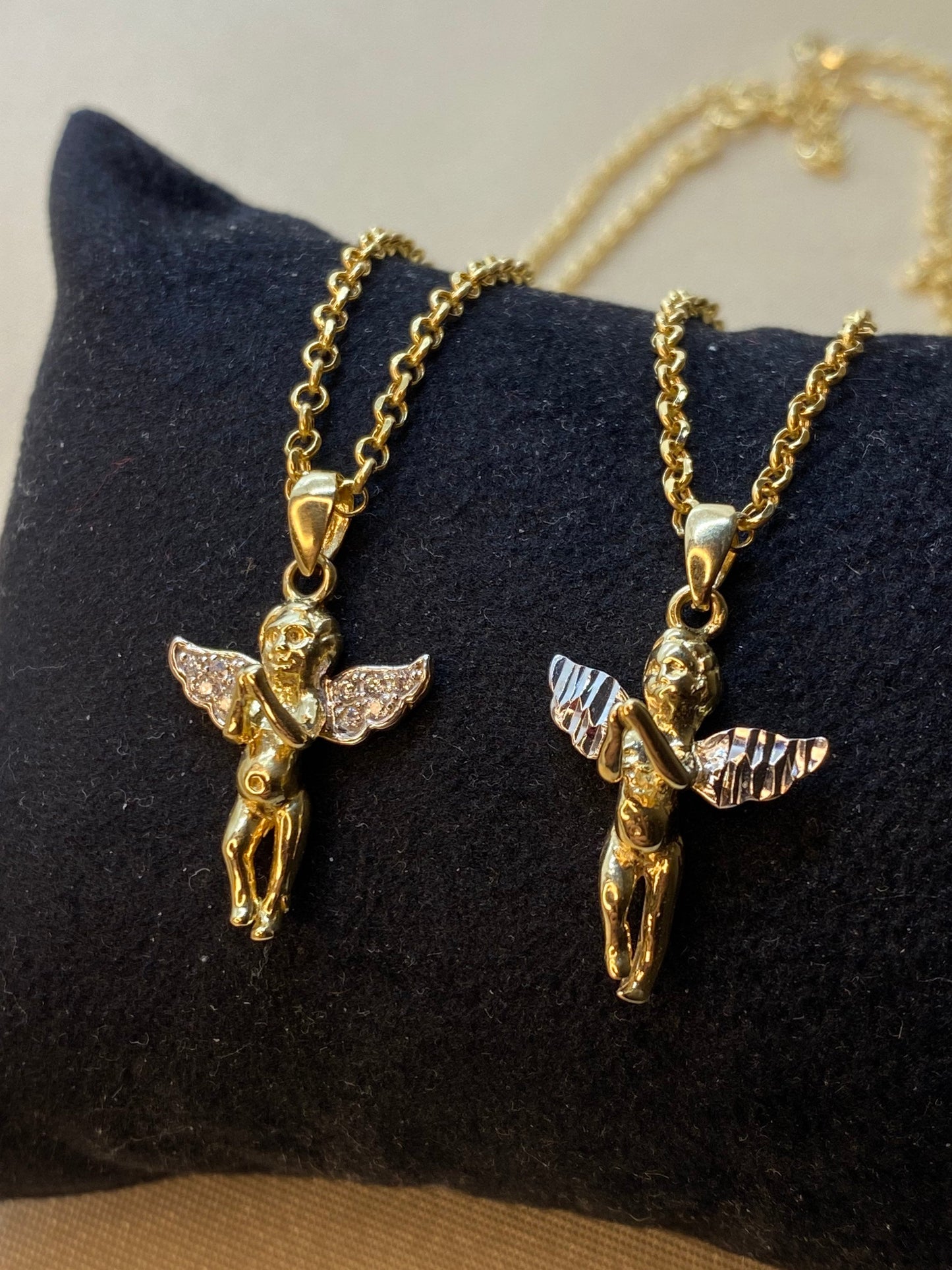 Collier ange en or 14 carats - 49,5 cm, 1,5 mm - Pendentif délicat bébé ange - Collier ange gardien