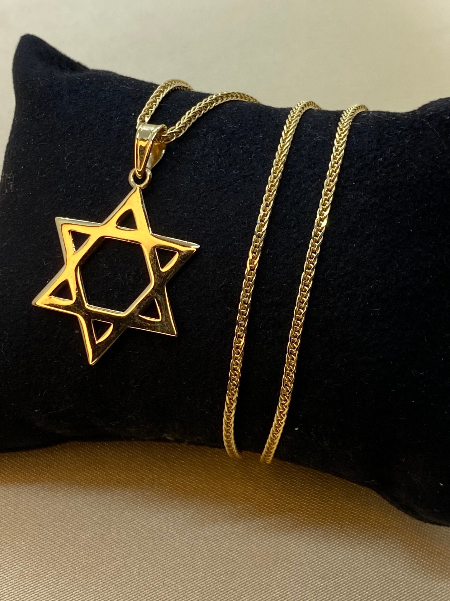 14k solid Gold Magen David with foxtail chain 1.5mm , 23.5" , jewish jewelry , Hanukkah Gift