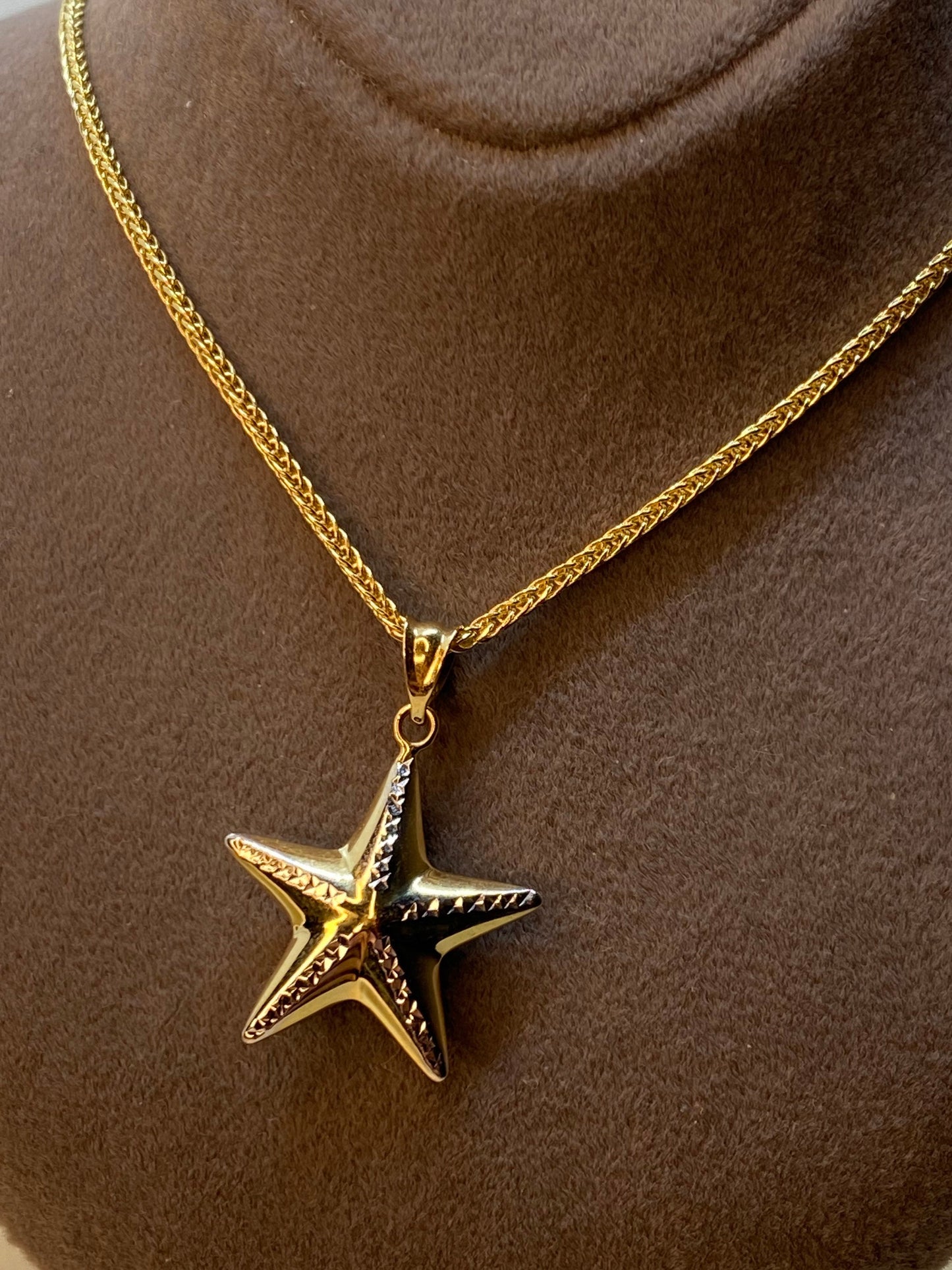 Collier étoile de mer en or 14 carats taille diamant 19,5 pouces, 1,5 mm, pendentif étoile de mer, cadeau pour elle