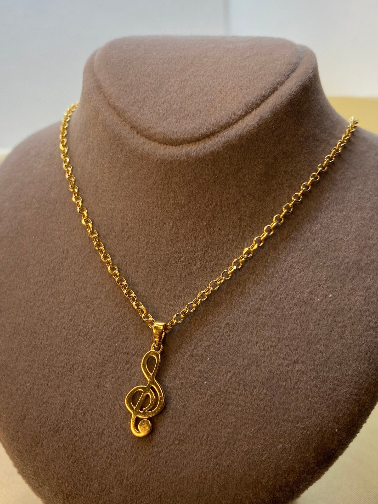 18K Gold Sol Key Necklace ,Gold Music Note Necklace , solid gold rolo chain, Gold Musical Pendant, Music Jewelry, Gold Notes, Gift