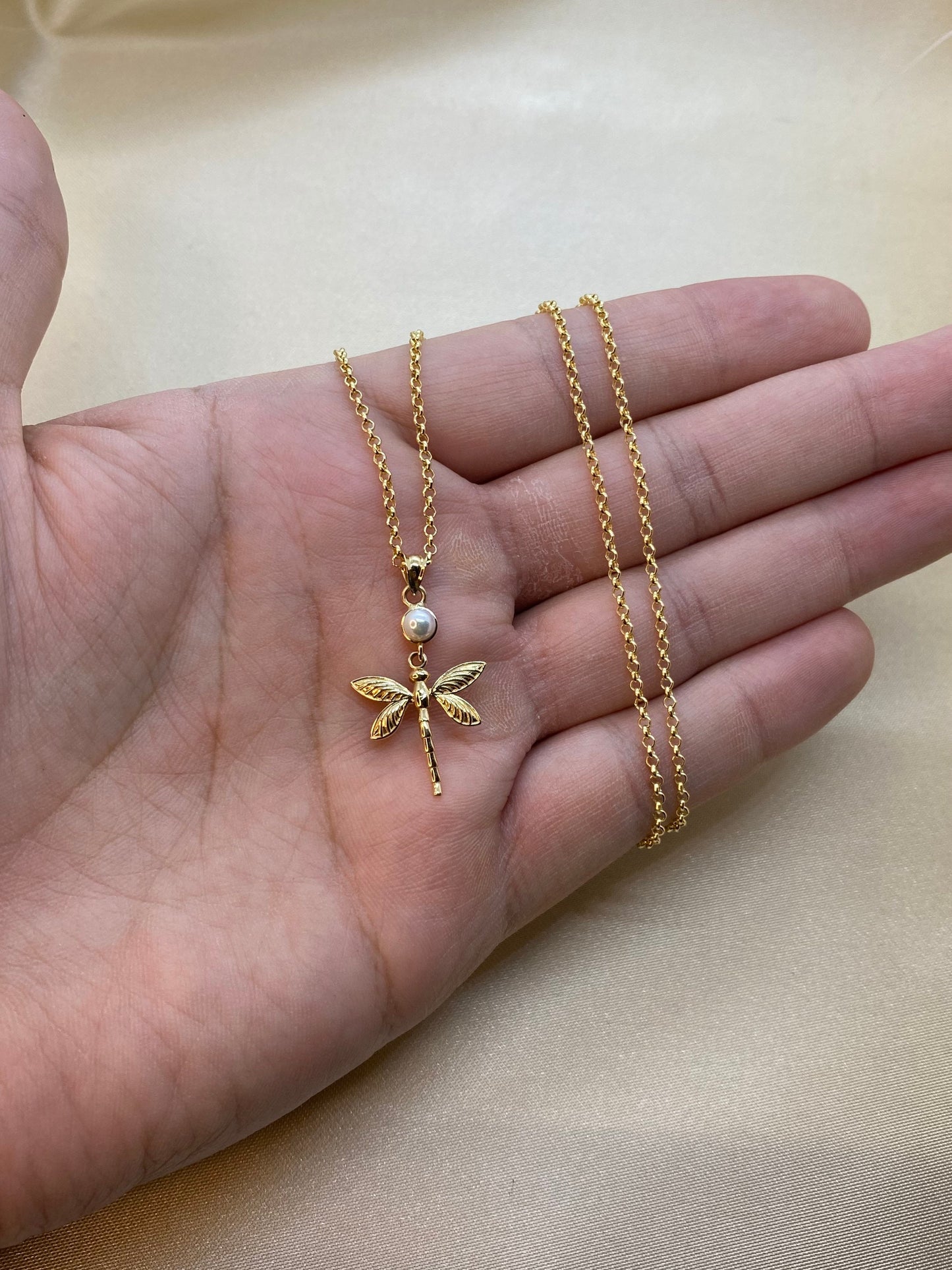 14k solid Gold Dragonfly Necklace 19.5 inches , 1.5mm