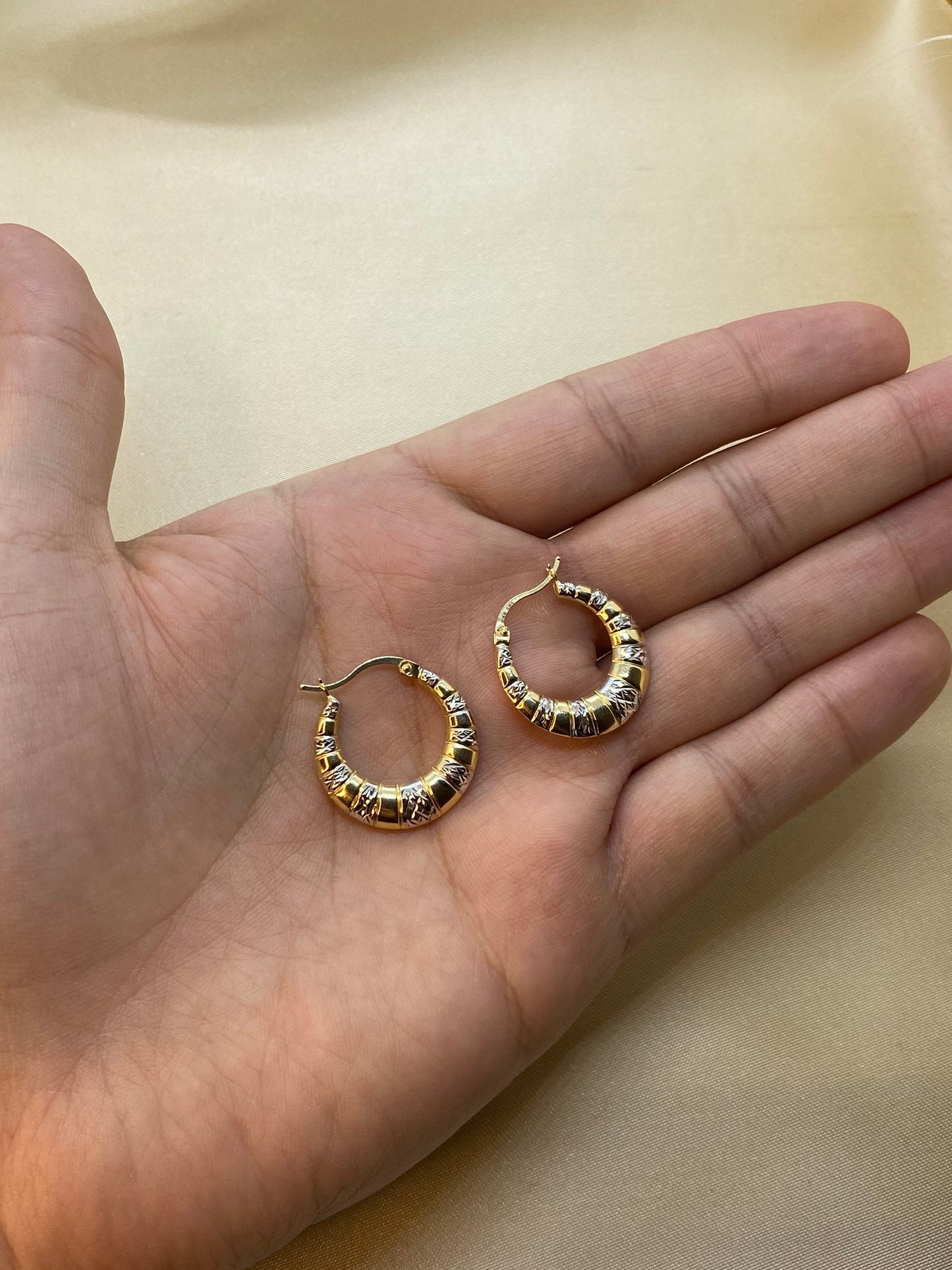 Boucles d'oreilles créoles en or 14 carats taille diamant, créoles en or massif, bijoux en or élégants