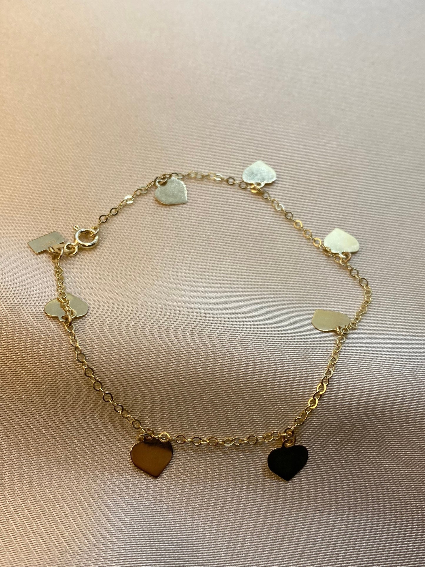 Bracelet cœur en or 14 carats, 19,8 cm, élégant cadeau, bijou en or véritable 14 carats