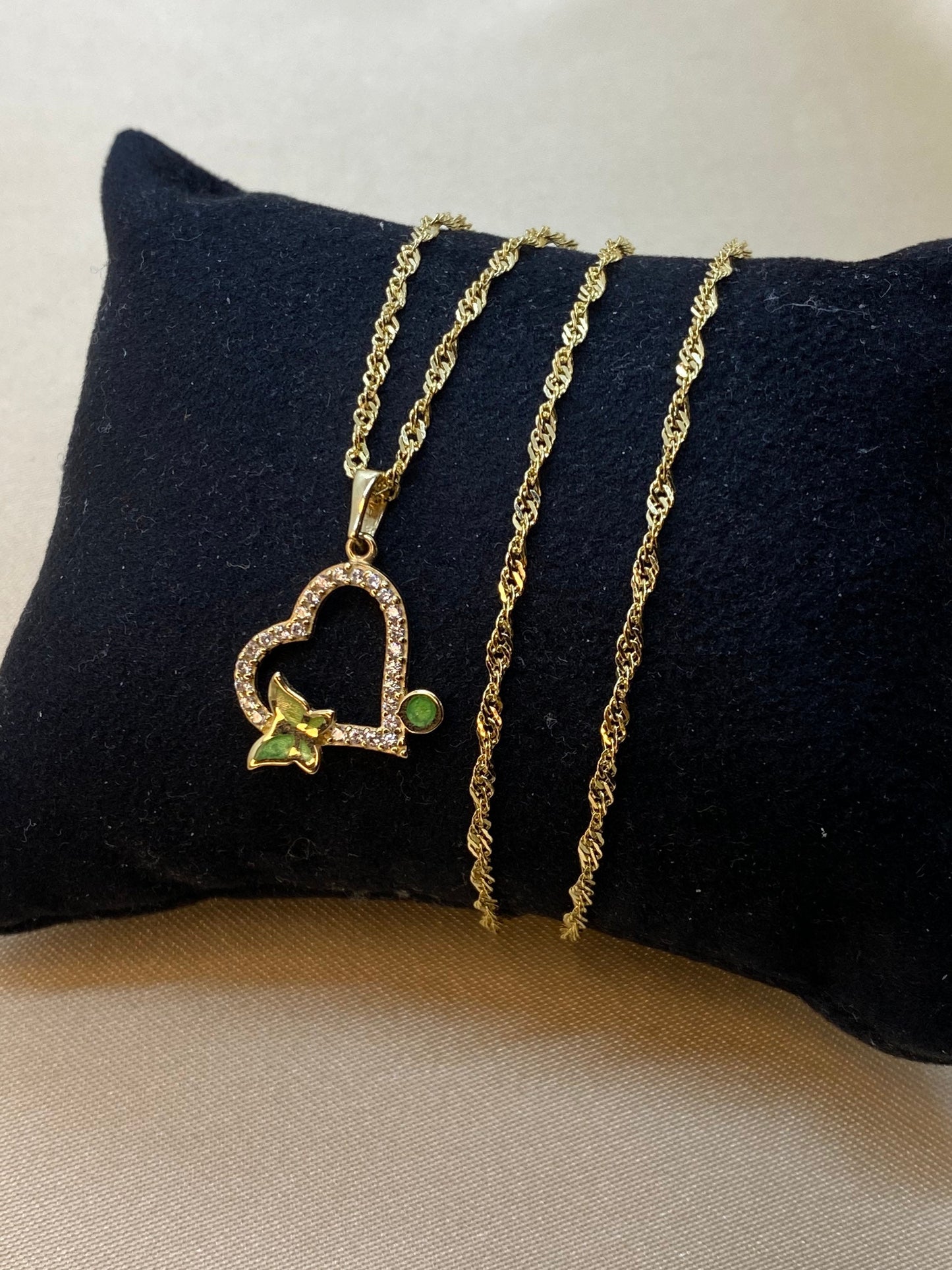 Collier cœur en or 14 carats avec papillon, chaîne Singapour de 49,5 cm, collier cadeau en or véritable, cadeau de Saint-Valentin, élégant pendentif cœur