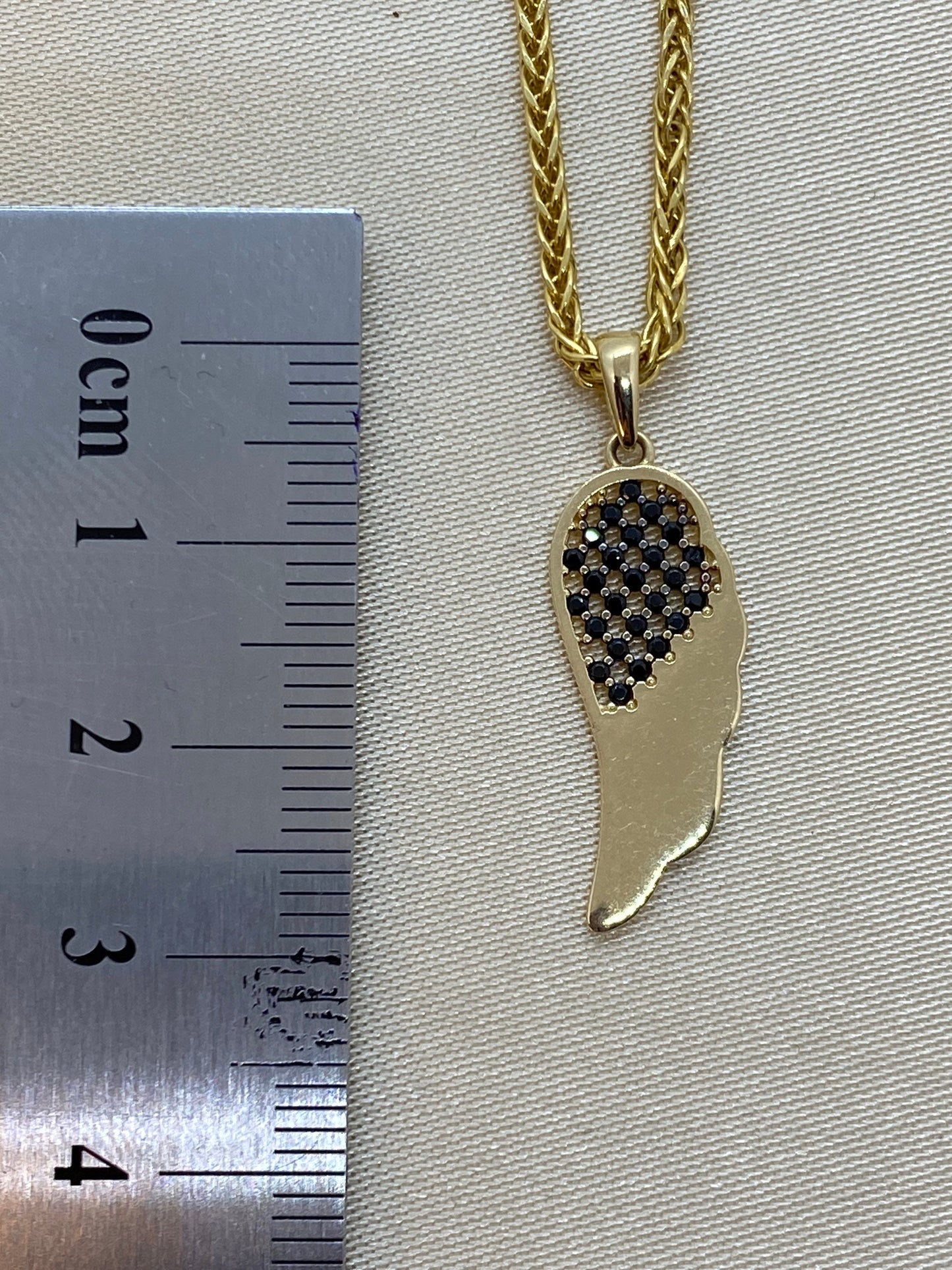 14k solid gold angel wing pendant with 18k foxtail necklace 19.5 inches,2mm