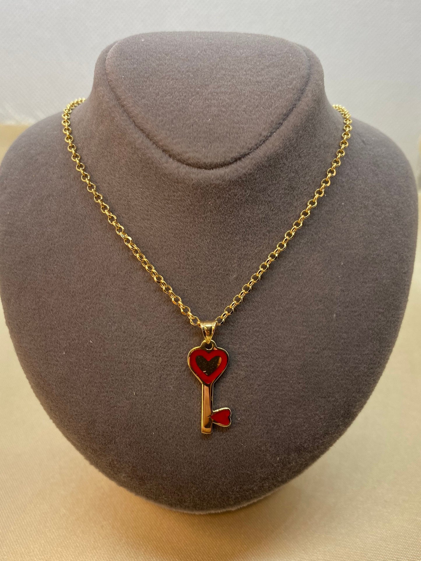 18K Solid Gold Heart Key Necklace – 19.5" (2mm) | Real Gold Love Necklace, Heart Pendant, Romantic Jewelry, Valentine’s Day Gift