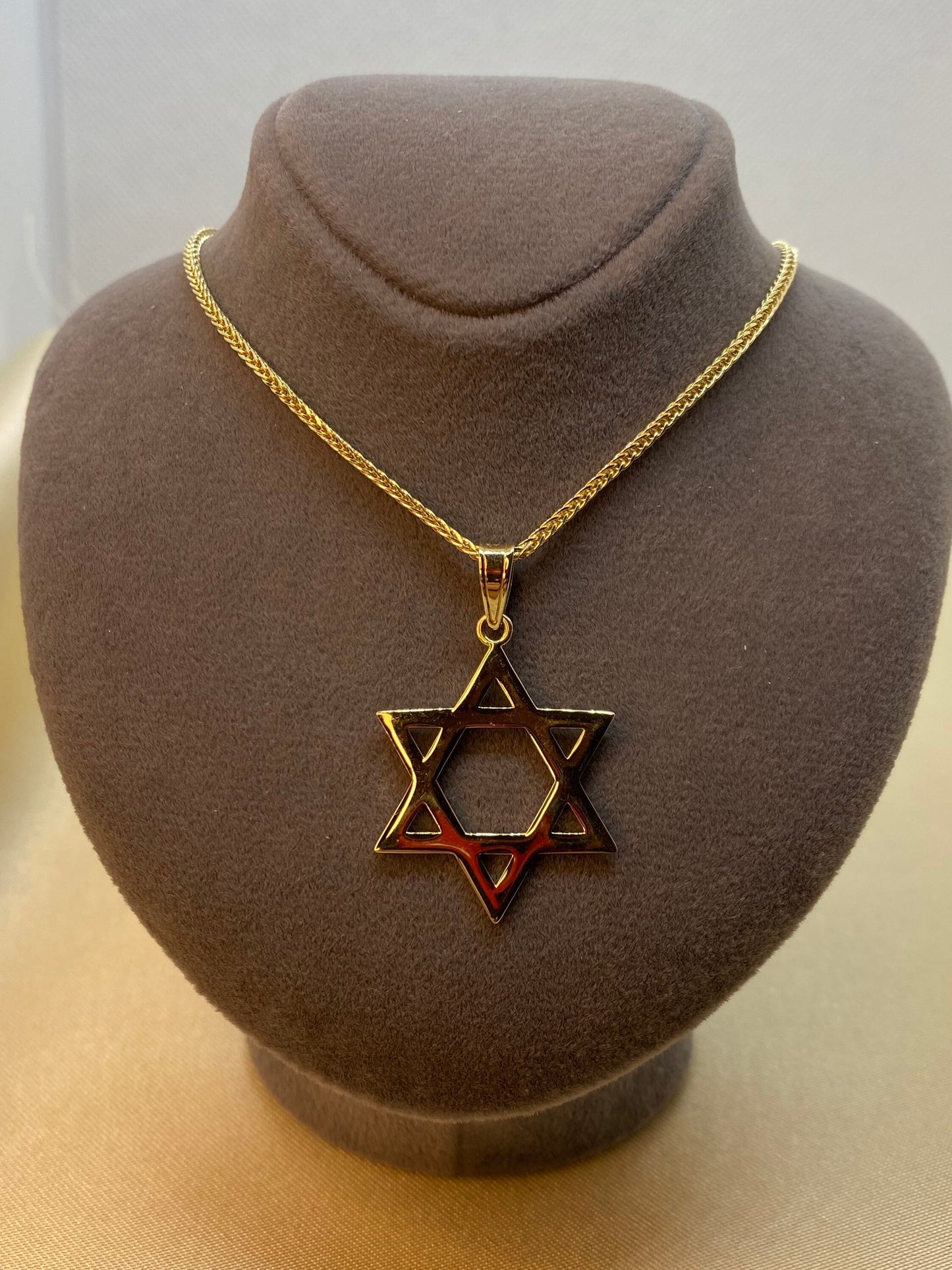 14k solid Gold Magen David with foxtail chain 1.5mm , 23.5" , jewish jewelry , Hanukkah Gift