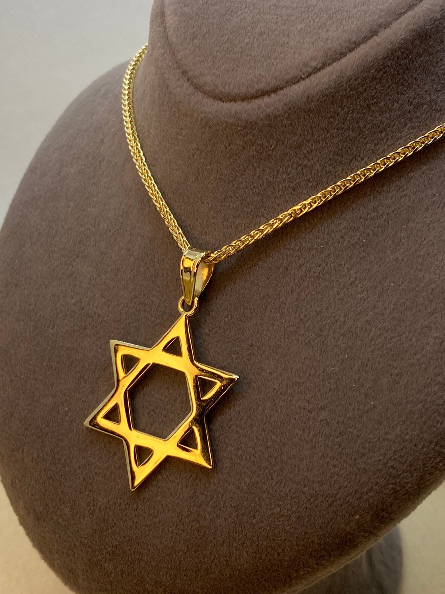 14k solid Gold Magen David with foxtail chain 1.5mm , 23.5" , jewish jewelry , Hanukkah Gift