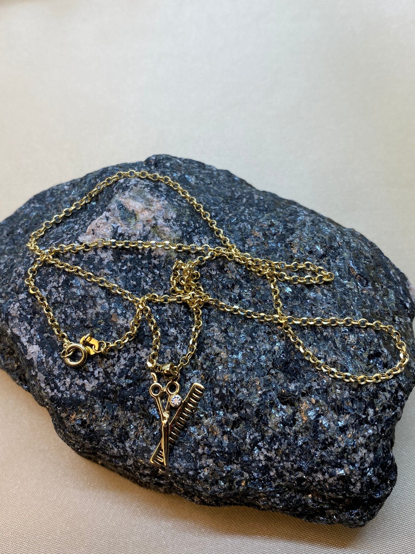 Pendentif ciseaux en or massif 14 carats avec collier 18 carats 19,5 pouces, collier ciseaux - Or 14 carats, bijoux ciseaux, coiffeur, coupe de cheveux tendance