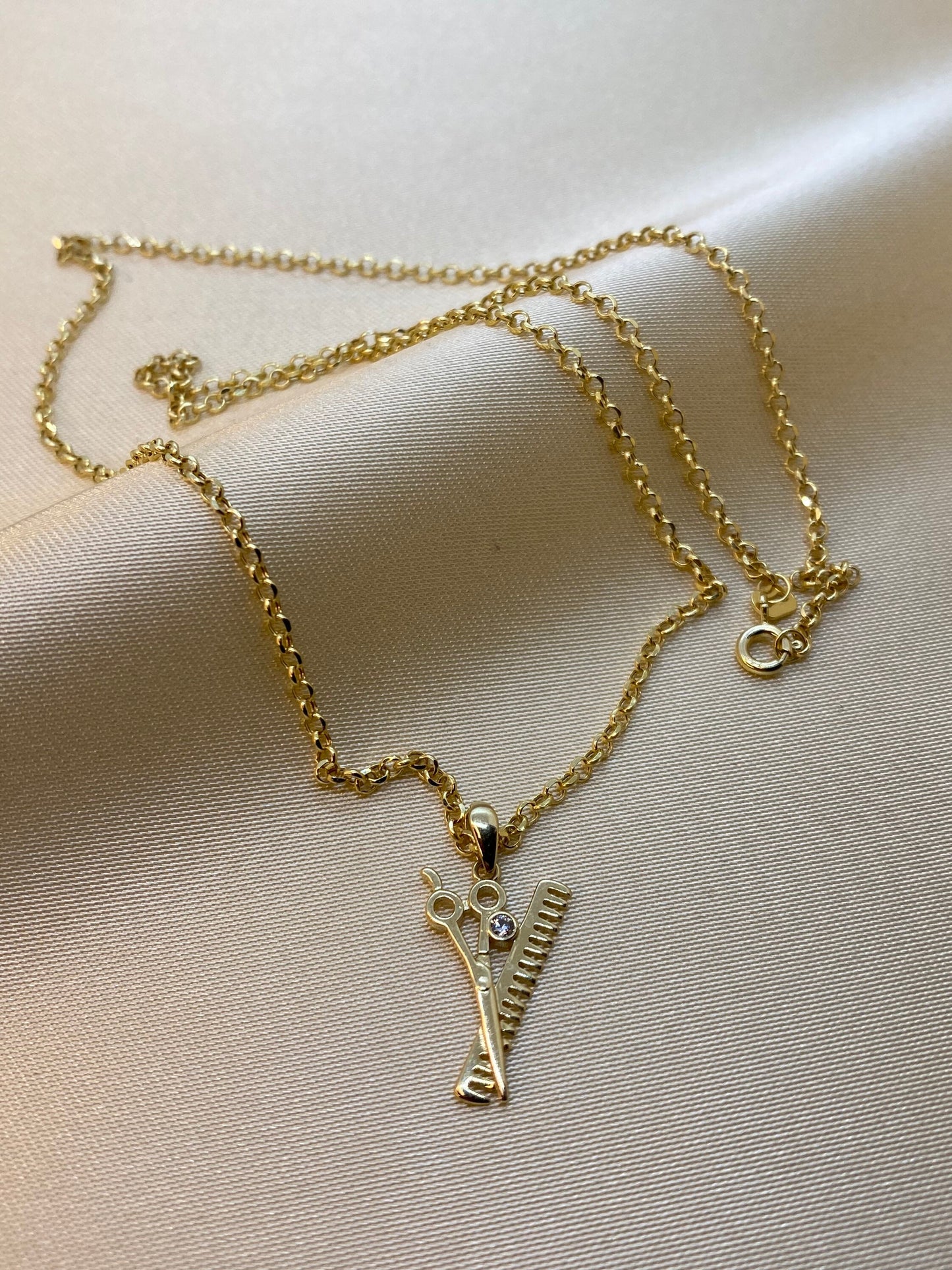Pendentif ciseaux en or massif 14 carats avec collier 18 carats 19,5 pouces, collier ciseaux - Or 14 carats, bijoux ciseaux, coiffeur, coupe de cheveux tendance