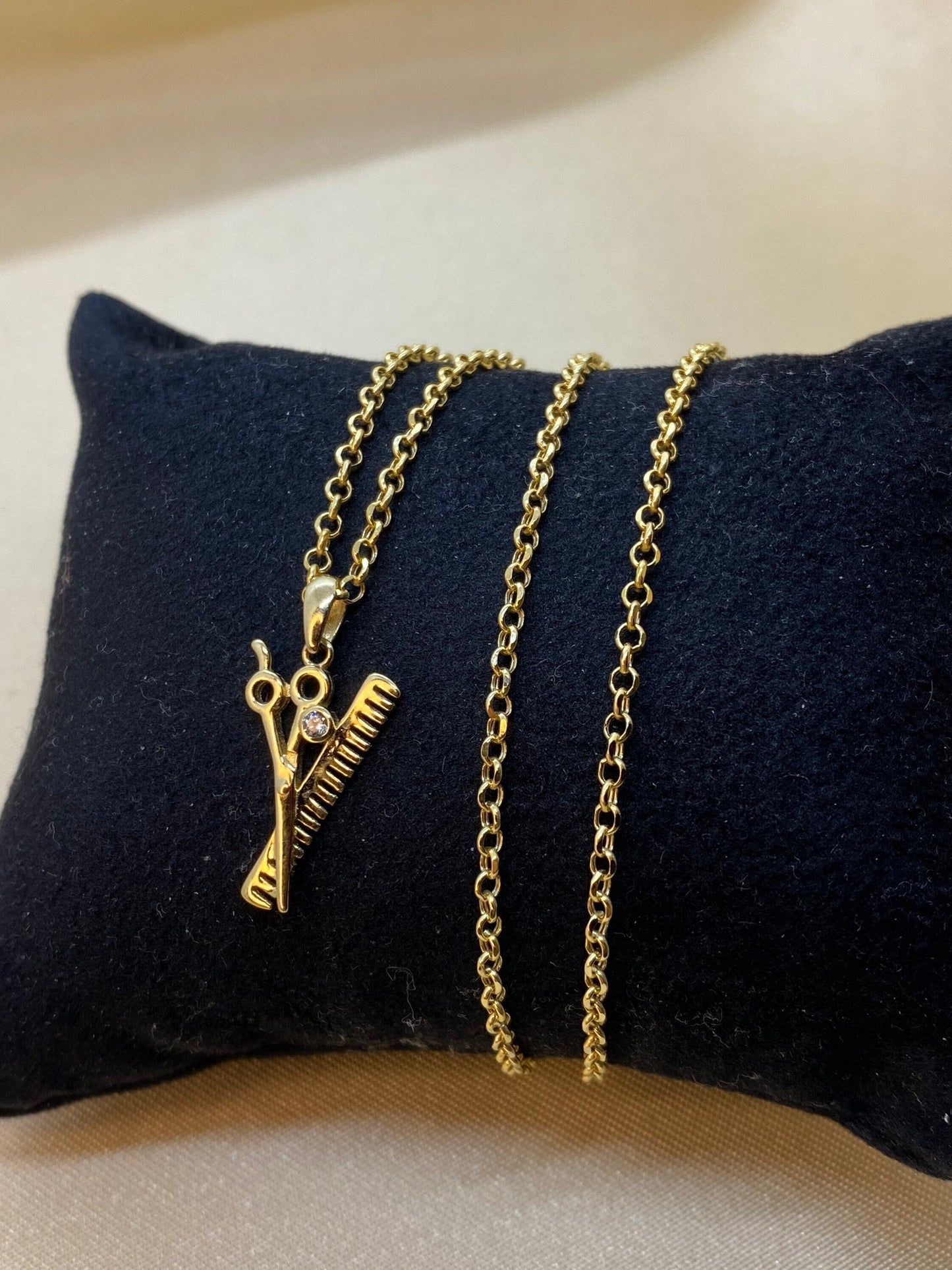 Pendentif ciseaux en or massif 14 carats avec collier 18 carats 19,5 pouces, collier ciseaux - Or 14 carats, bijoux ciseaux, coiffeur, coupe de cheveux tendance