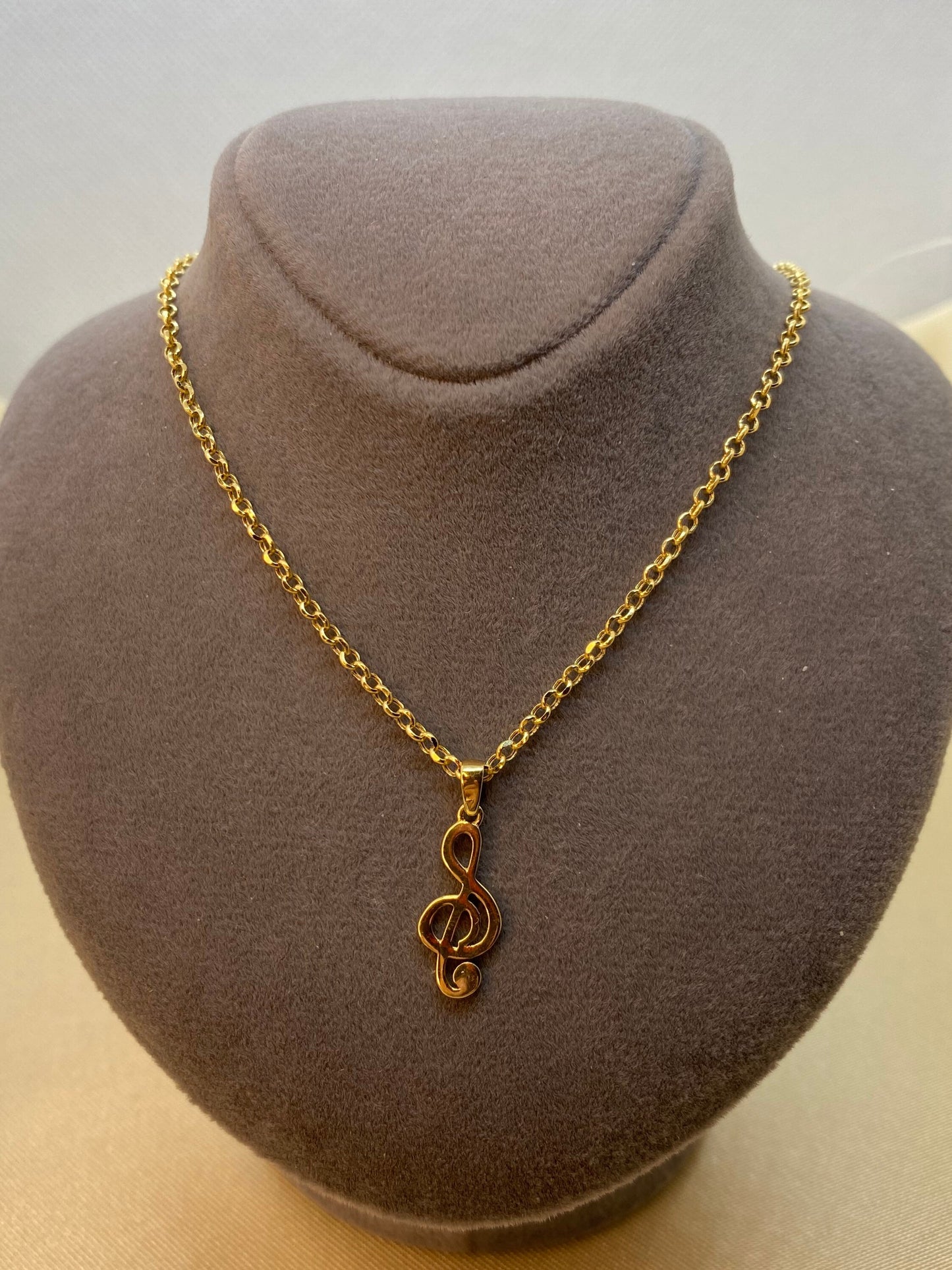 18K Gold Sol Key Necklace ,Gold Music Note Necklace , solid gold rolo chain, Gold Musical Pendant, Music Jewelry, Gold Notes, Gift