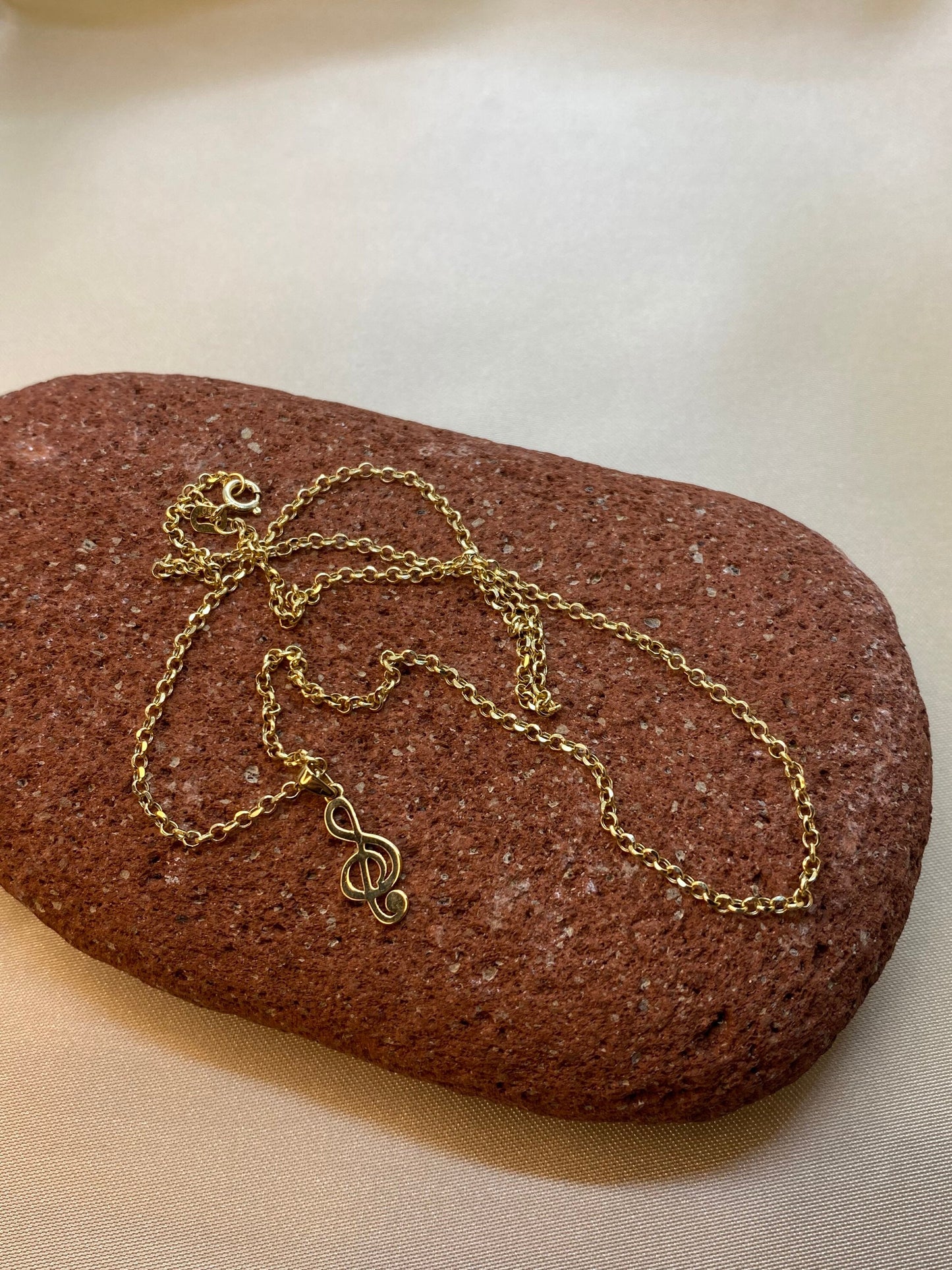 18K Gold Sol Key Necklace ,Gold Music Note Necklace , solid gold rolo chain, Gold Musical Pendant, Music Jewelry, Gold Notes, Gift