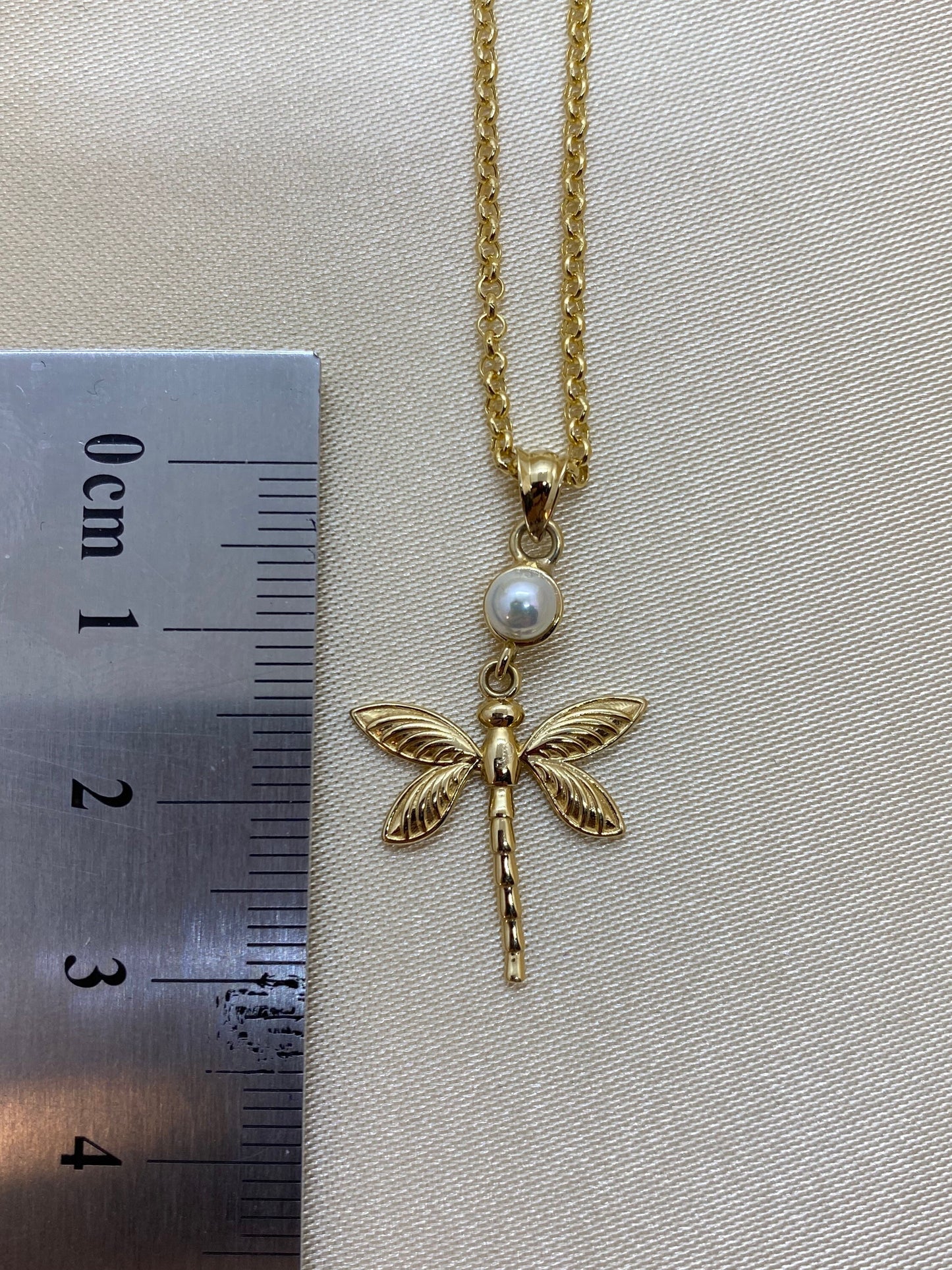 14k solid Gold Dragonfly Necklace 19.5 inches , 1.5mm