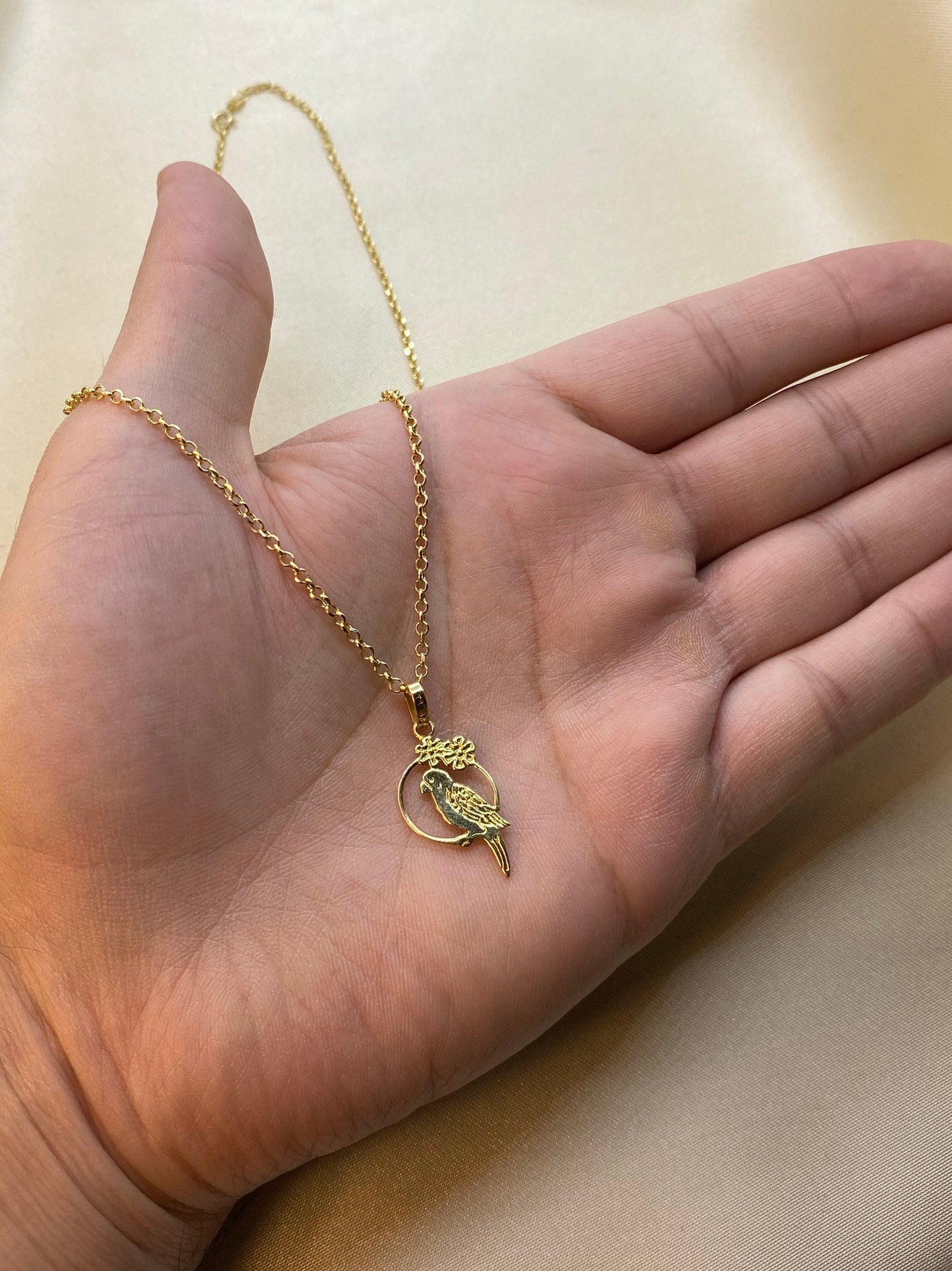 18k Gold Parrot Charm Necklace , 18k Real Gold ,18k solid Gold bird necklace , bird lovers ,gift necklace