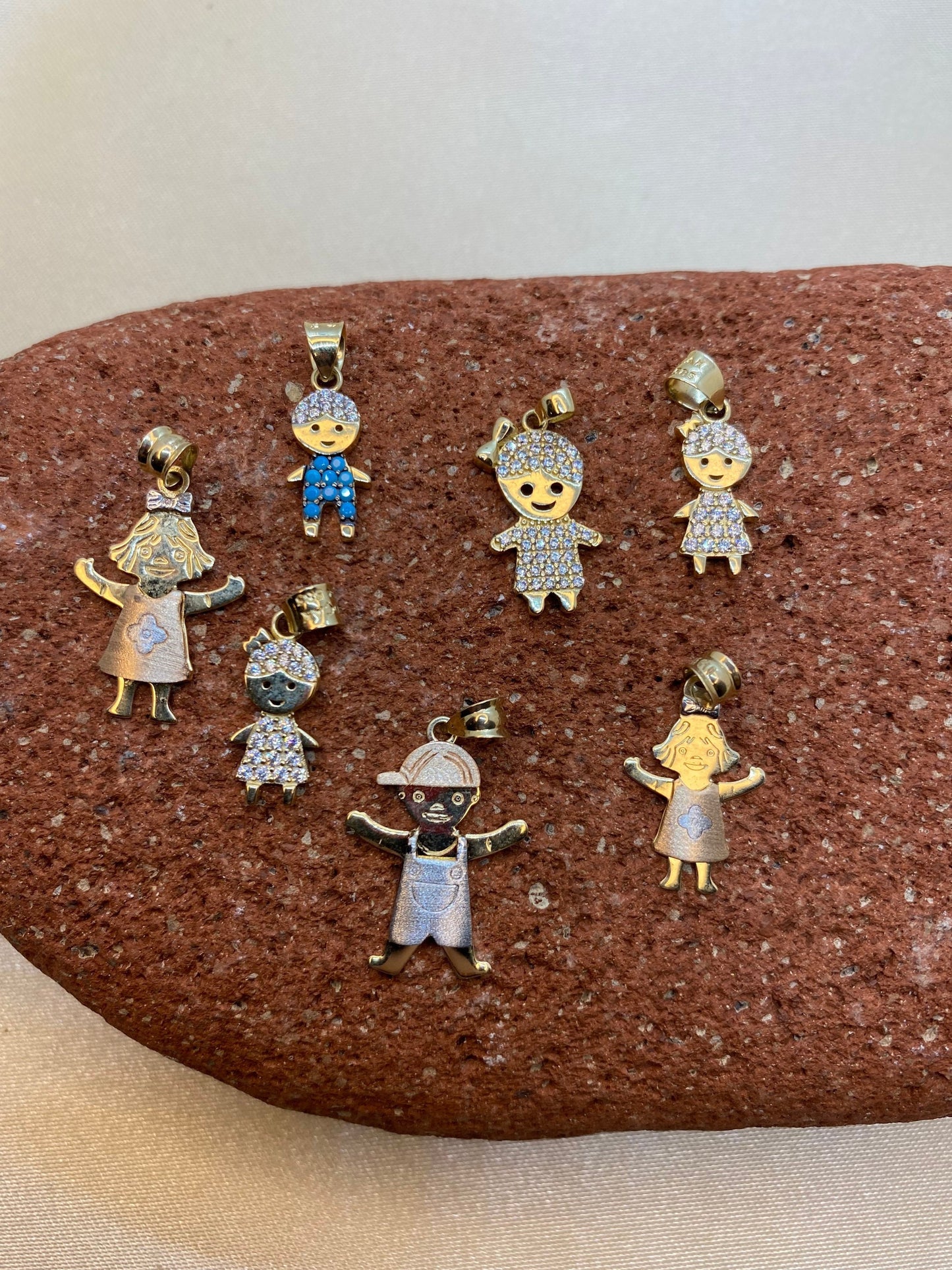 14K Solid Gold Boy and Girl Pendants – Real Gold Kids Charms – Mother’s Gift – Family Jewelry – Personalized Gold Pendant for Necklace