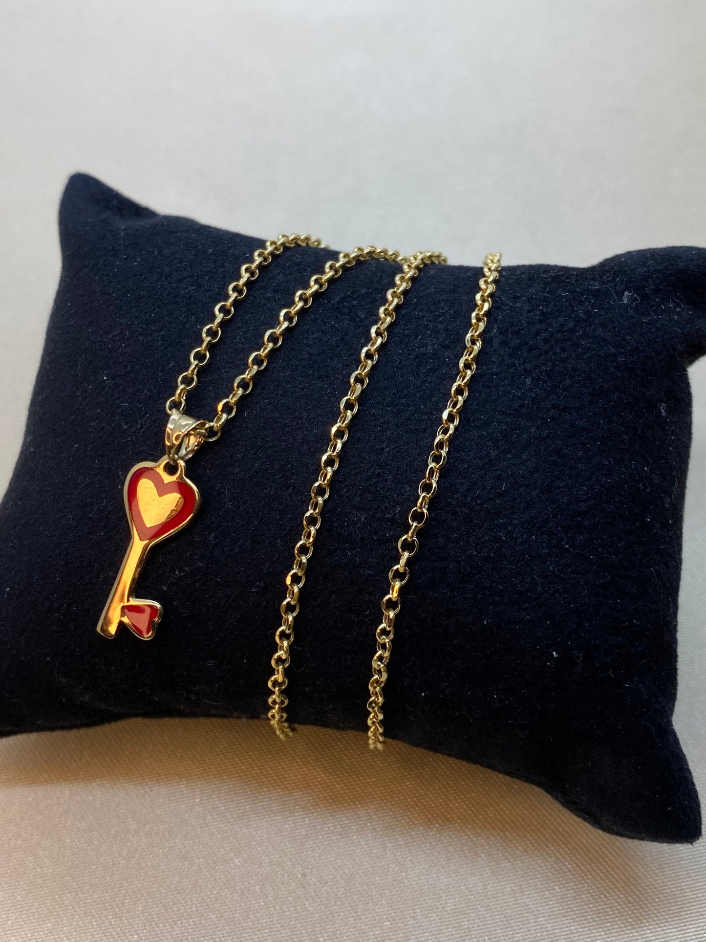18K Solid Gold Heart Key Necklace – 19.5" (2mm) | Real Gold Love Necklace, Heart Pendant, Romantic Jewelry, Valentine’s Day Gift