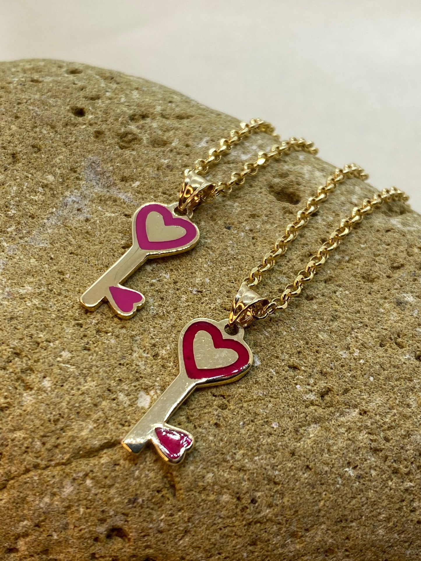 18K Solid Gold Heart Key Necklace – 19.5" (2mm) | Real Gold Love Necklace, Heart Pendant, Romantic Jewelry, Valentine’s Day Gift