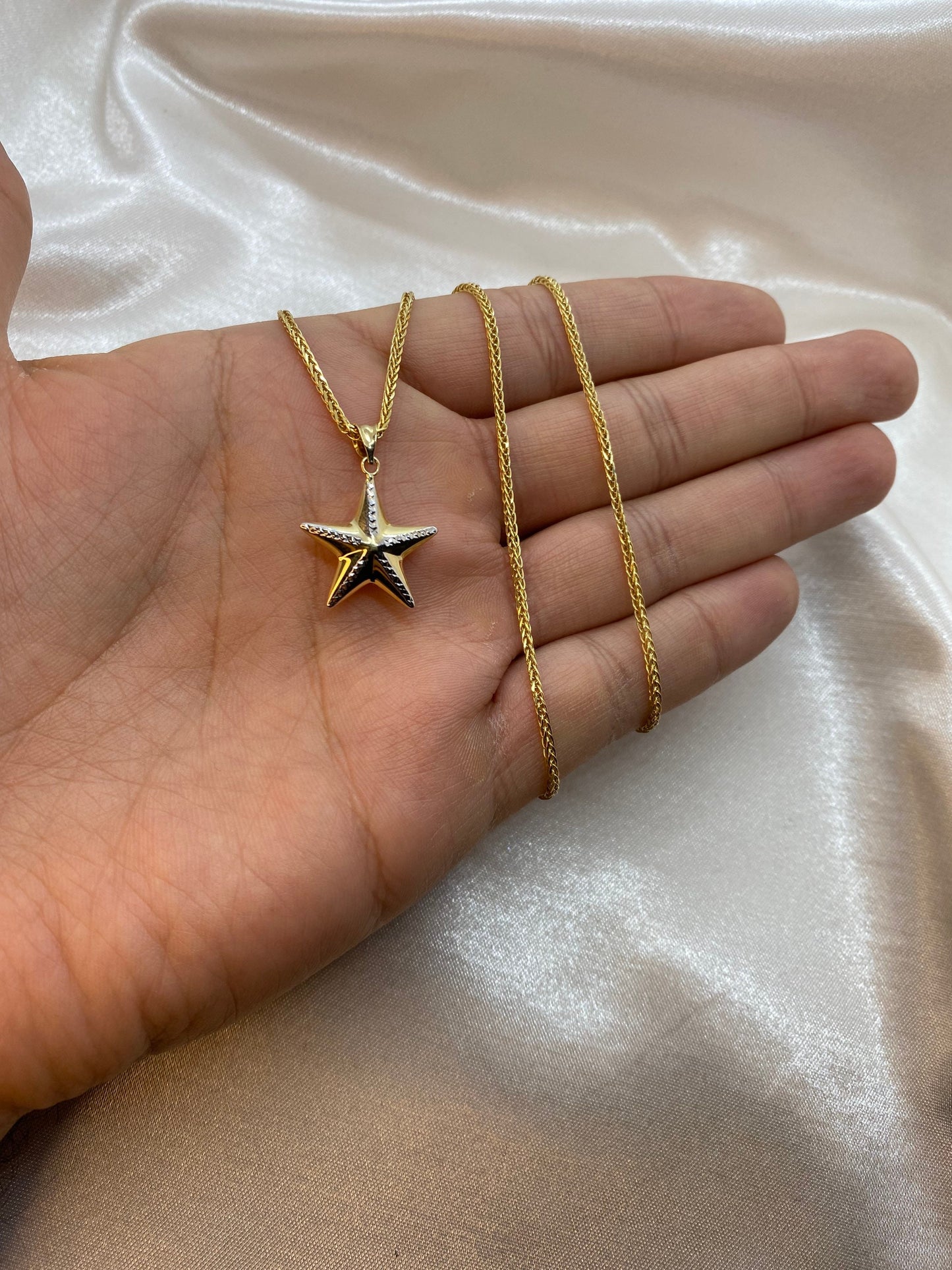 Collier étoile de mer en or 14 carats taille diamant 19,5 pouces, 1,5 mm, pendentif étoile de mer, cadeau pour elle