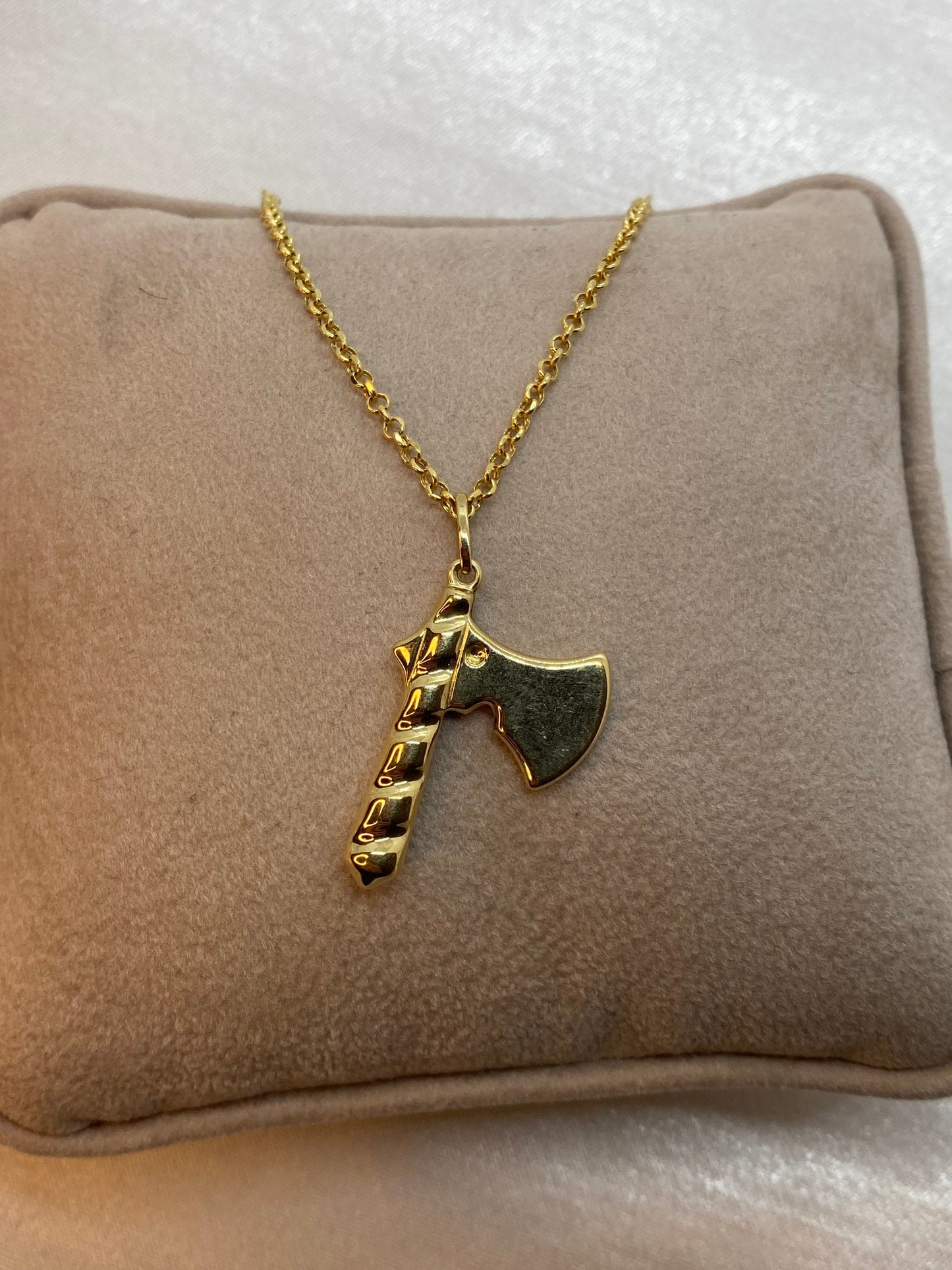 18k Gold Axe Necklace with Rolo chain 19.5", 2mm, symbol of victory ,bravery and power ,Power Axe Pendant , For him, For Her