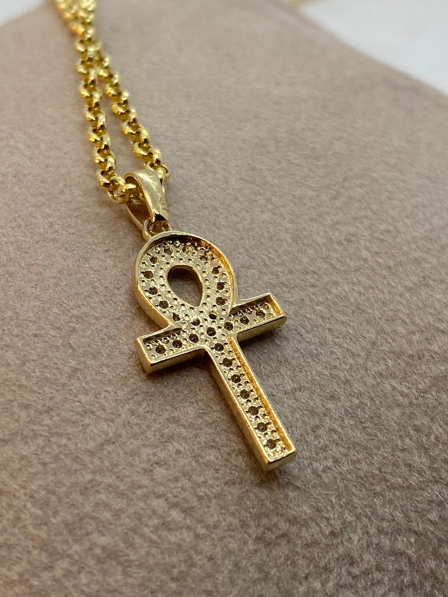 Pendentif croix Ankh en or 14 carats avec zircone cubique – Collier à breloques Ankh en or