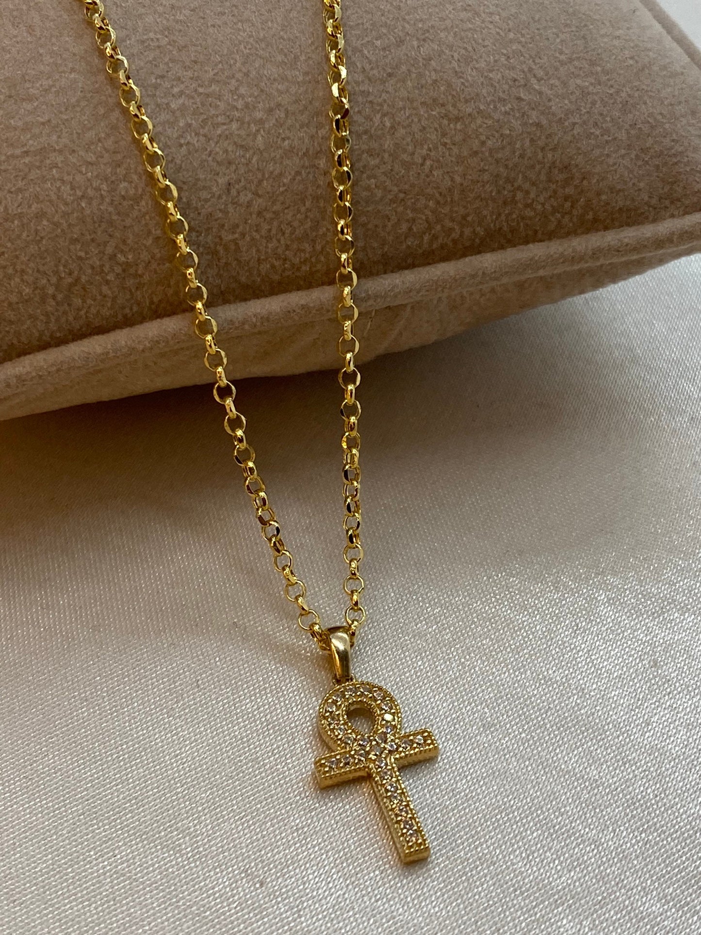 Pendentif croix Ankh en or 14 carats avec zircone cubique – Collier à breloques Ankh en or