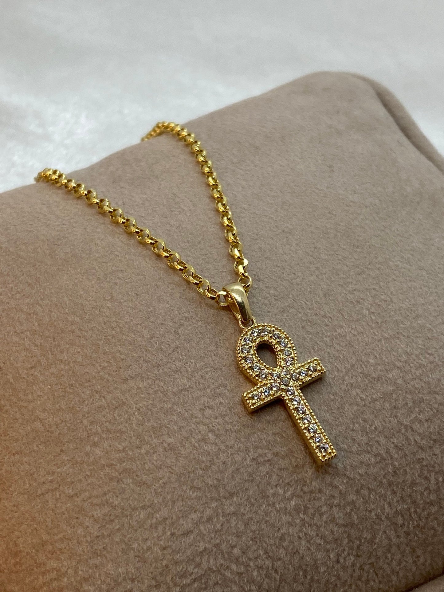 Pendentif croix Ankh en or 14 carats avec zircone cubique – Collier à breloques Ankh en or