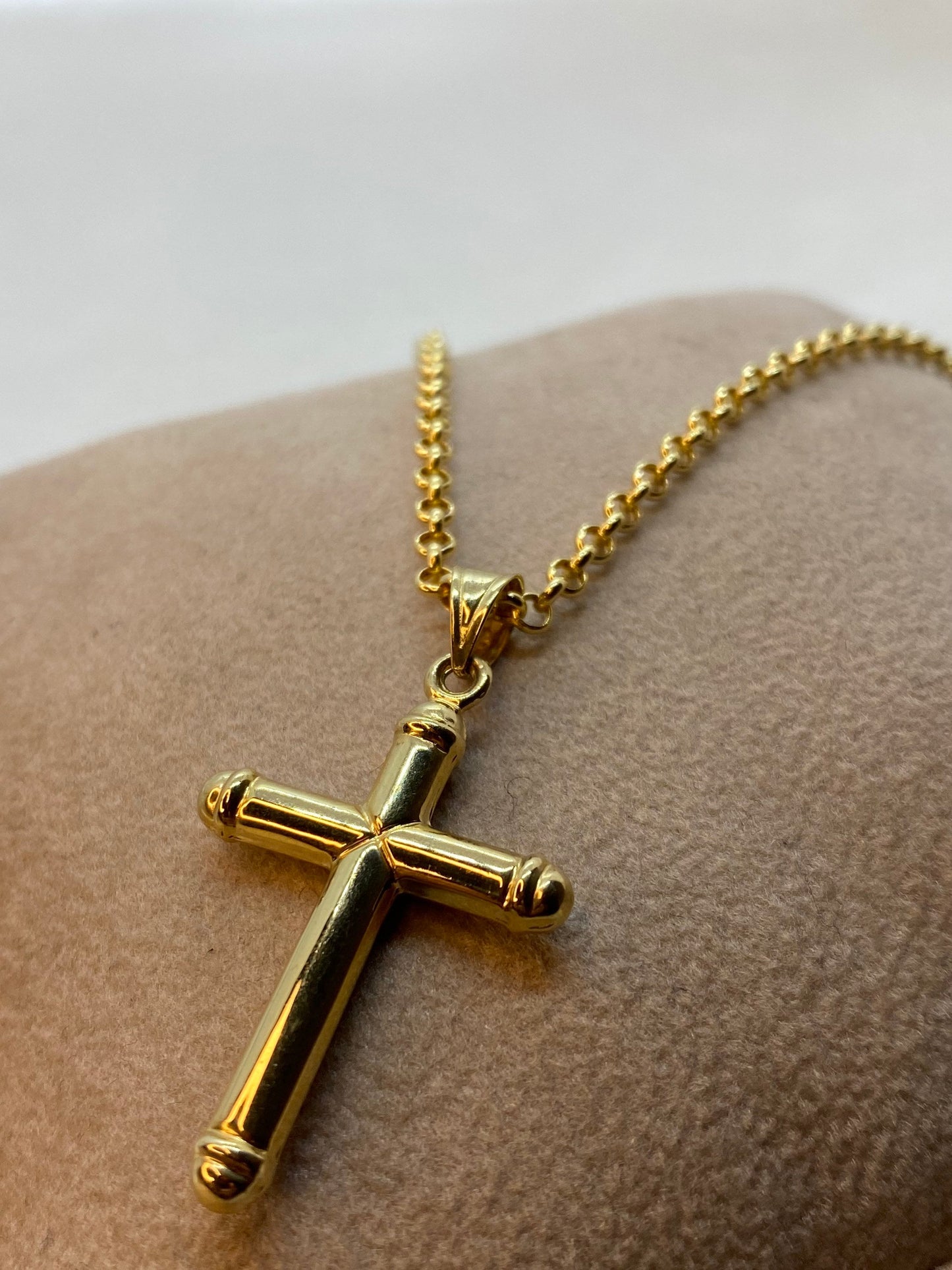 Collier croix en or 14 carats avec chaîne rolo – 50 cm, 2,5 mm, pendentif en or véritable 14 carats – Brillant, durable, parfait pour elle et lui