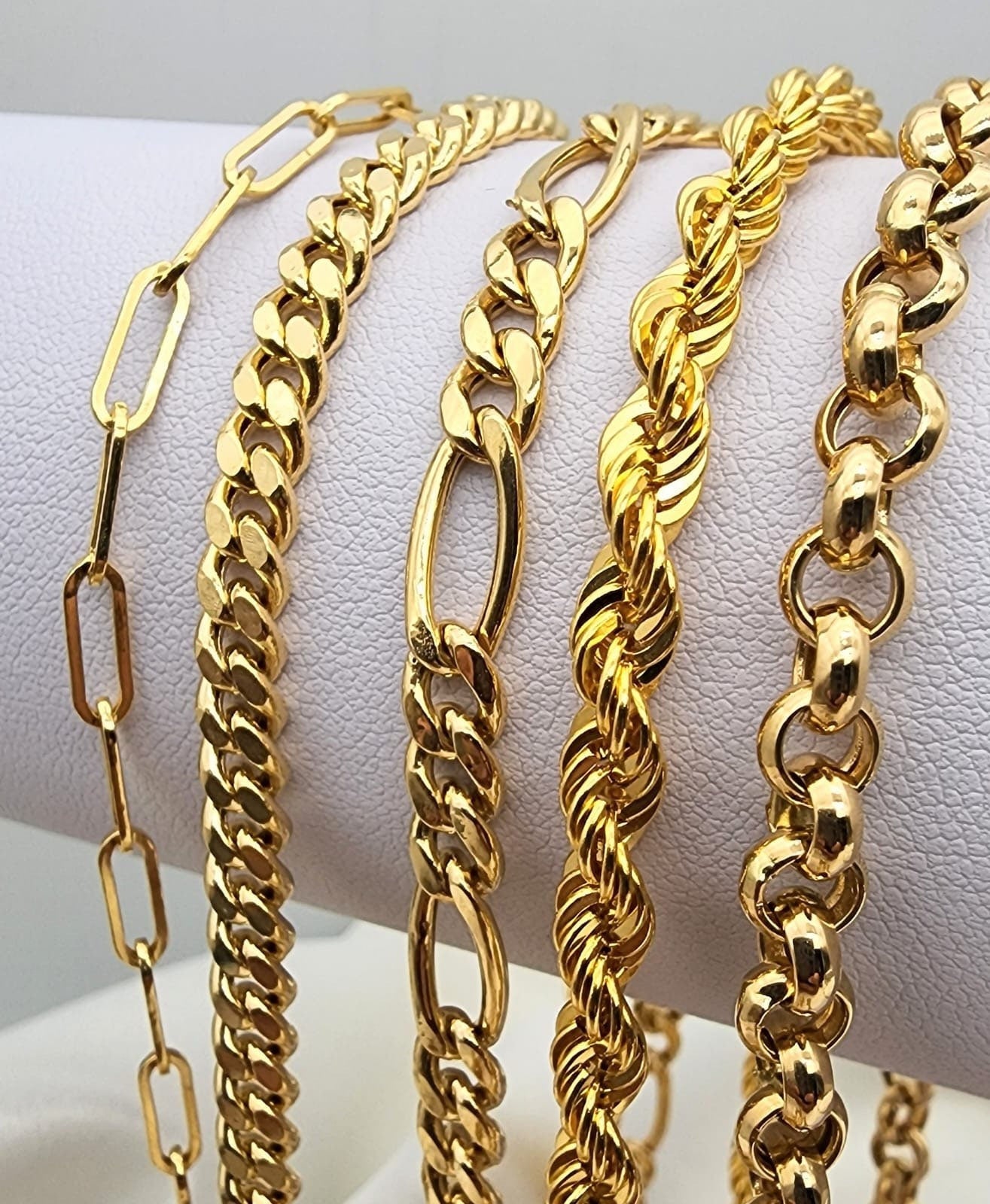 Chaîne rolo en or 18 carats, chaîne corde 14 carats, chaîne trombone 18 carats, chaîne gourmette 14 carats et chaîne Figaro 14 carats – Cadeau idéal pour elle et lui, cadeau d'anniversaire