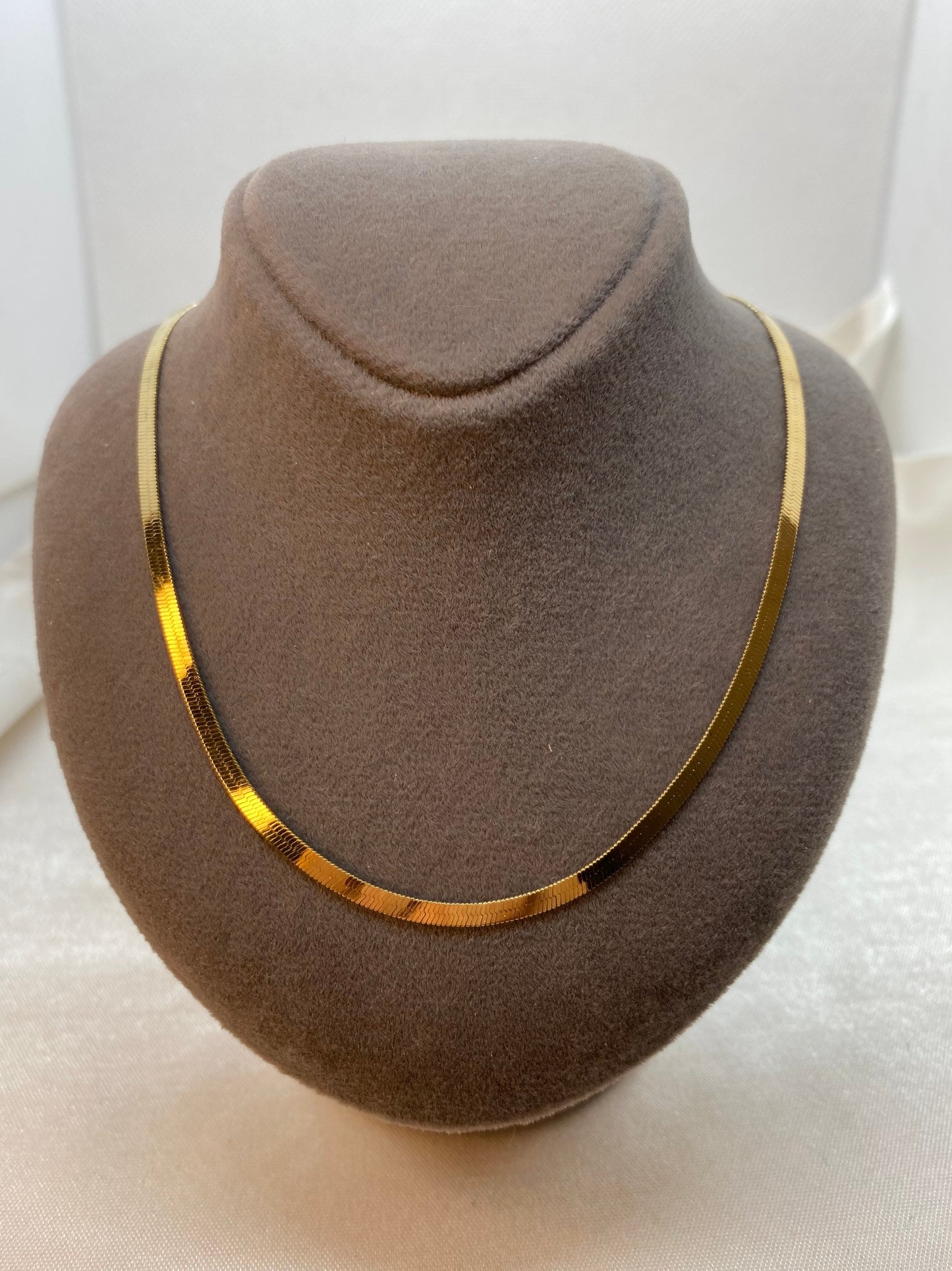 18k Solid Gold Herringbone Necklace, Flat Snake Chain Choker, Elegant Gold Snake Chain, Herringbone Chain Necklace