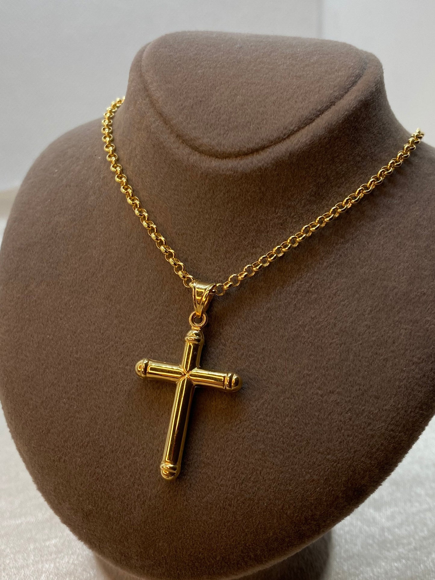 Collier croix en or 14 carats avec chaîne rolo – 50 cm, 2,5 mm, pendentif en or véritable 14 carats – Brillant, durable, parfait pour elle et lui