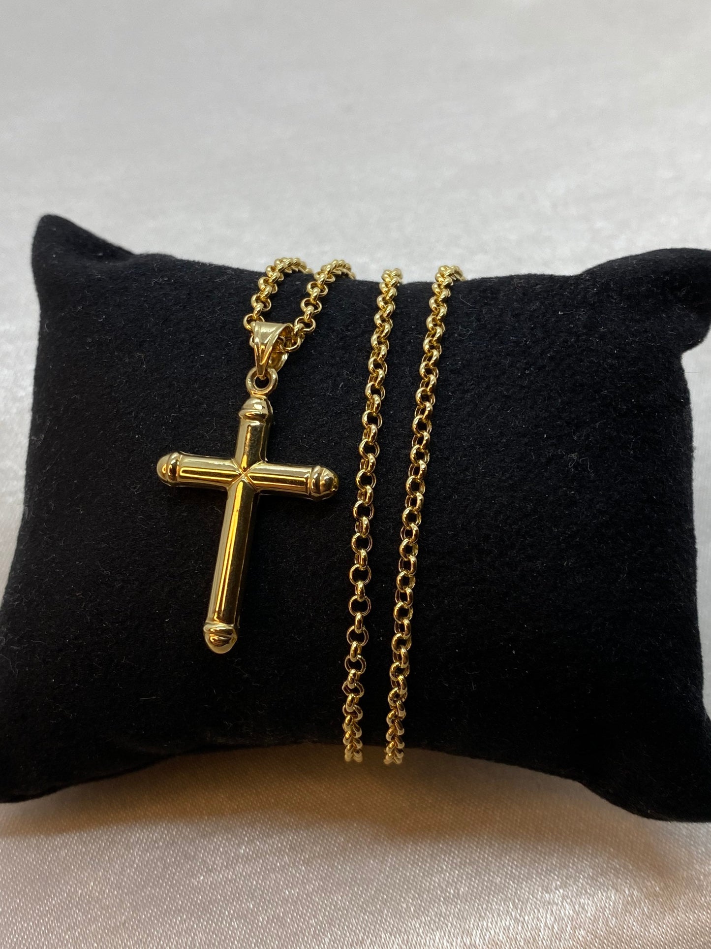 Collier croix en or 14 carats avec chaîne rolo – 50 cm, 2,5 mm, pendentif en or véritable 14 carats – Brillant, durable, parfait pour elle et lui