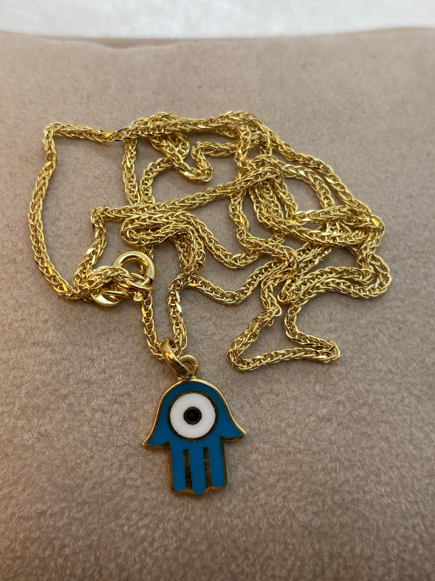 Collier mauvais œil en or 14 carats 49,5 cm, 1,5 mm, pendentif Hamsa en or véritable 14 carats avec collier en queue de renard, pour elle, cadeau pour elle, main de Fatima