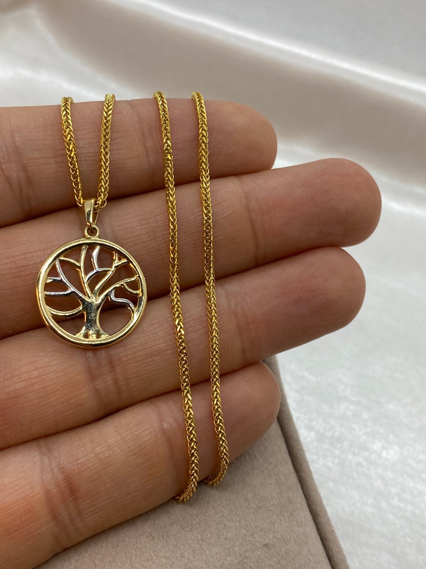 14k Gold Tree of life pendant with 18k Franco chain Diamond Cut ,14k solid gold tree of life necklace 19.5 inches ,1.5 mm , gift For Her