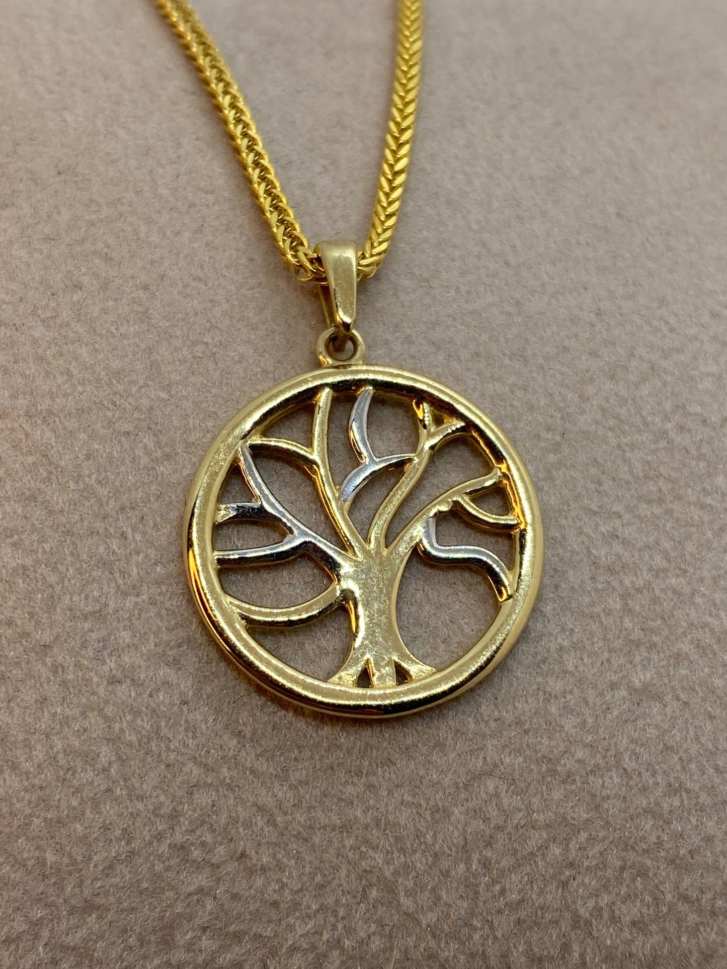14k Gold Tree of life pendant with 18k Franco chain Diamond Cut ,14k solid gold tree of life necklace 19.5 inches ,1.5 mm , gift For Her