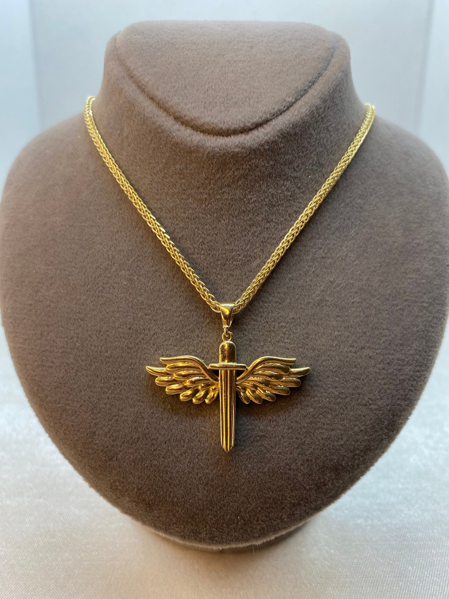 14k Real Gold Wings Sword Necklace 23.5 inches/ Guardian Archangel Michael Pendant /Gold Rising Wings Necklace / symbol of strength, Hero !,