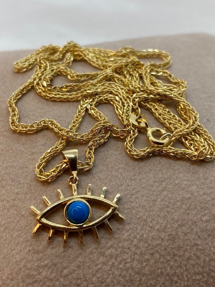 Collier mauvais œil en or 14 carats, pendentif mauvais œil 14 carats avec collier en queue de renard, pour elle, cadeau pour elle, défense contre le mauvais œil