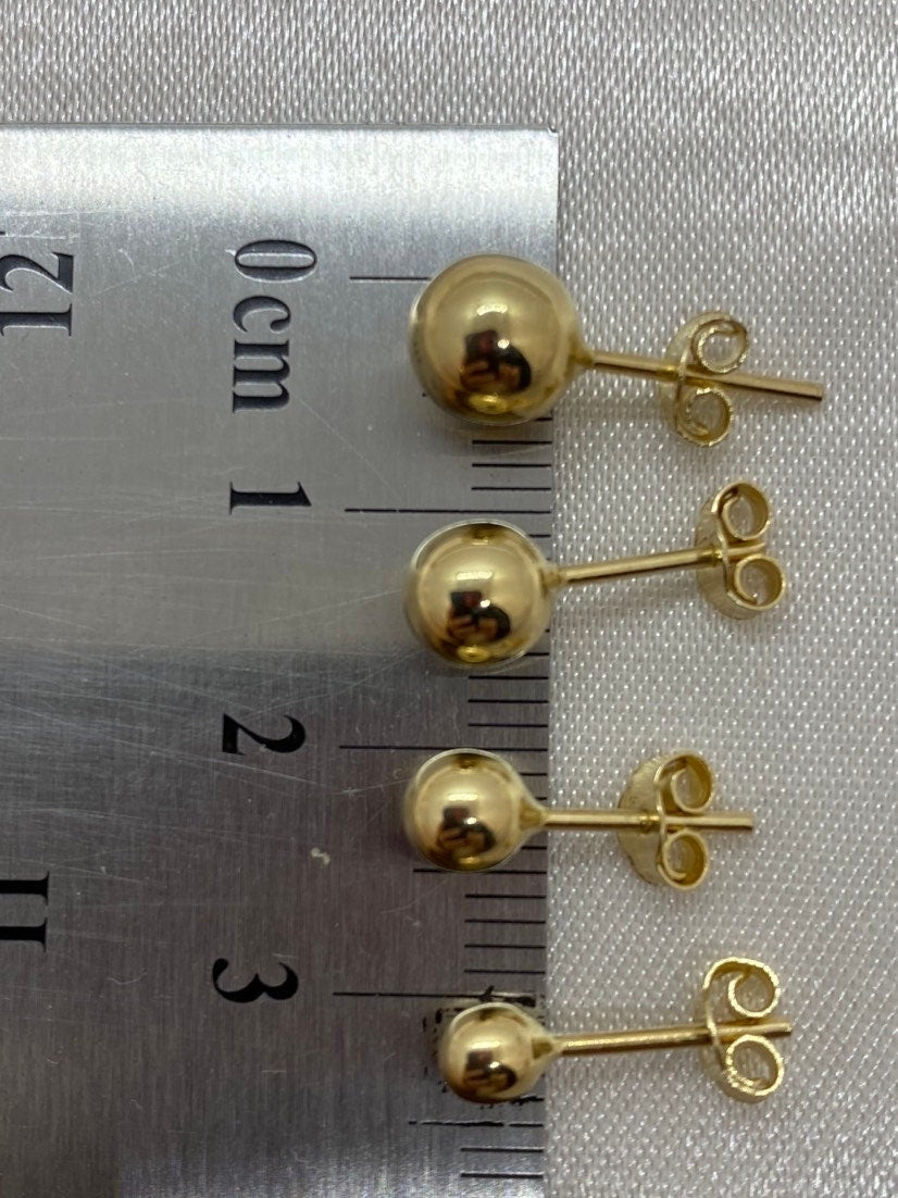 14K Real Gold Ball Stud Earrings – Minimalist Plain Gold Earrings for Her | Simple & Dainty Everyday Studs | Birthday Gift