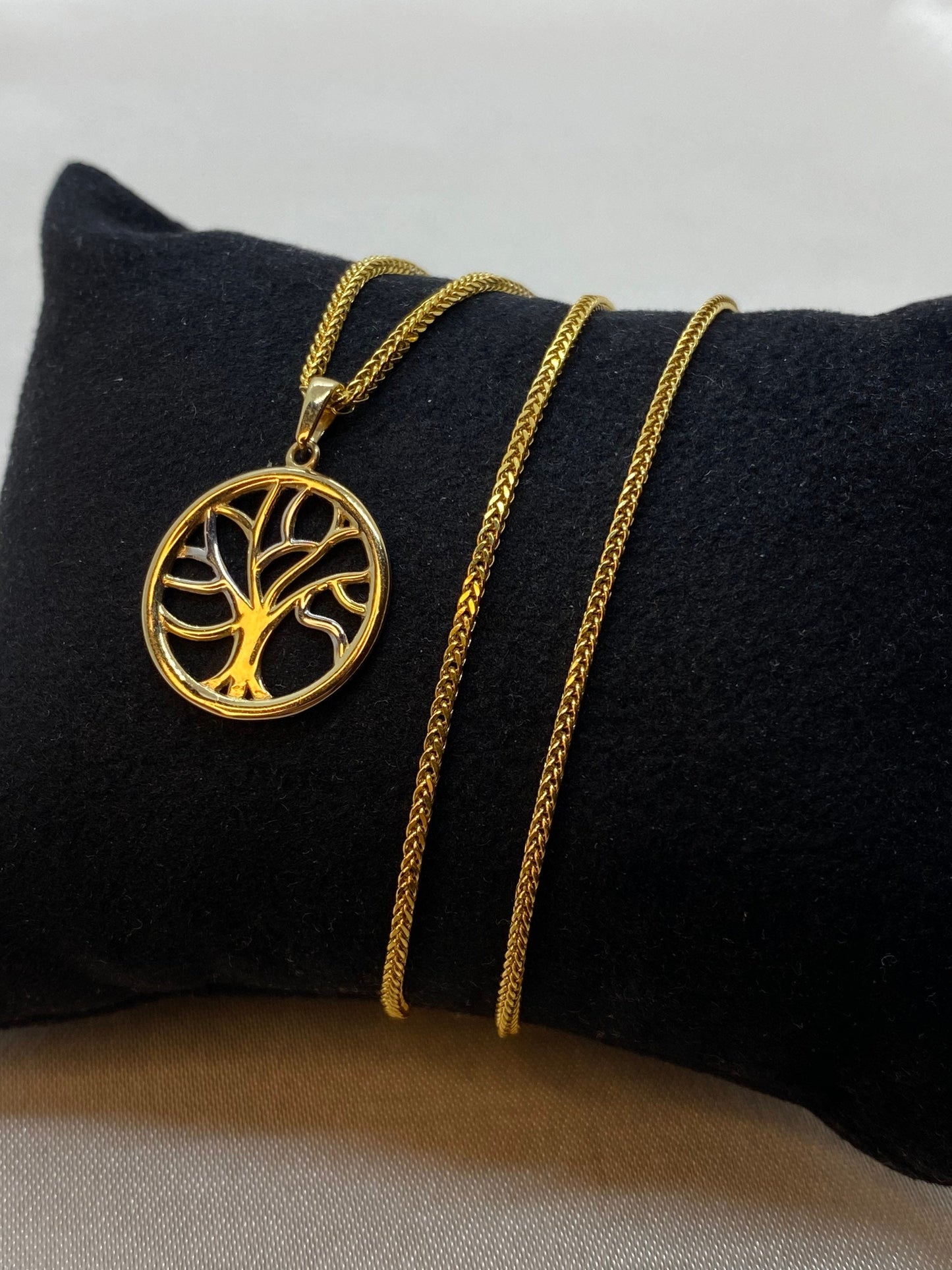 14k Gold Tree of life pendant with 18k Franco chain Diamond Cut ,14k solid gold tree of life necklace 19.5 inches ,1.5 mm , gift For Her