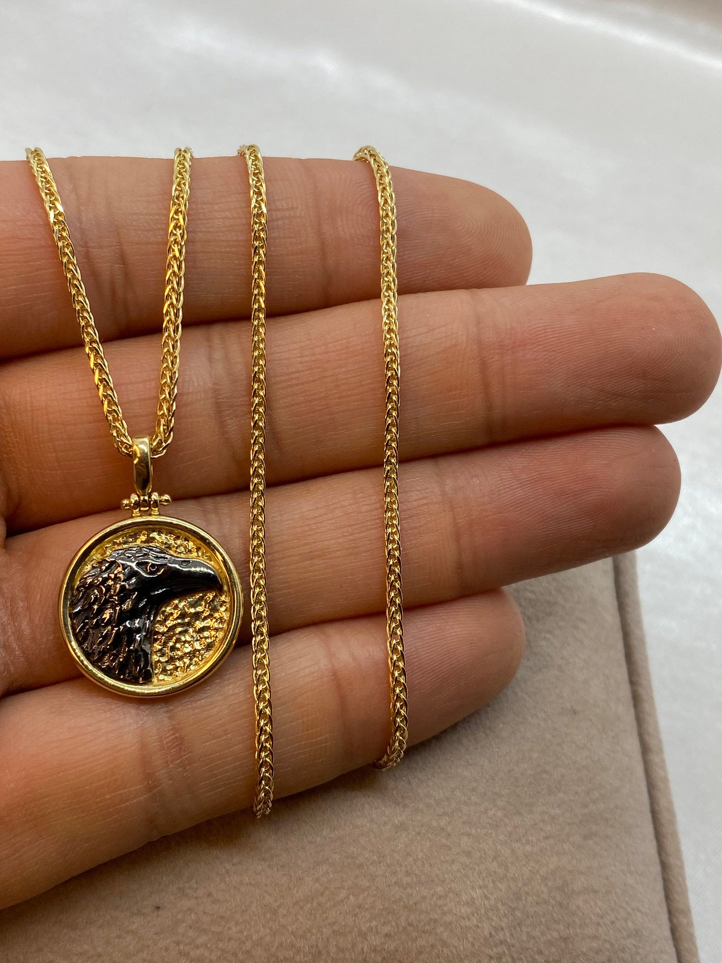 14k Real Gold Eagle Necklace , 23.5 inches, 1.5mm ,Franco chain , American Eagle necklace , Eagle pendant, , for Her !for Him