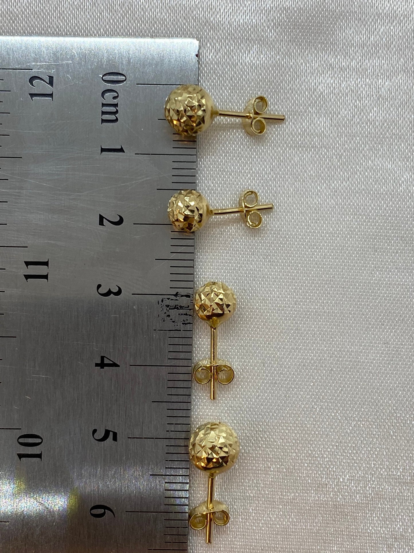14k Gold Stud Ball Earring Diamond Cut , 14k Real Gold Earring , For her ,Birthday Gift , For Mom , Real Gold Stud earring ,Everyday Earring