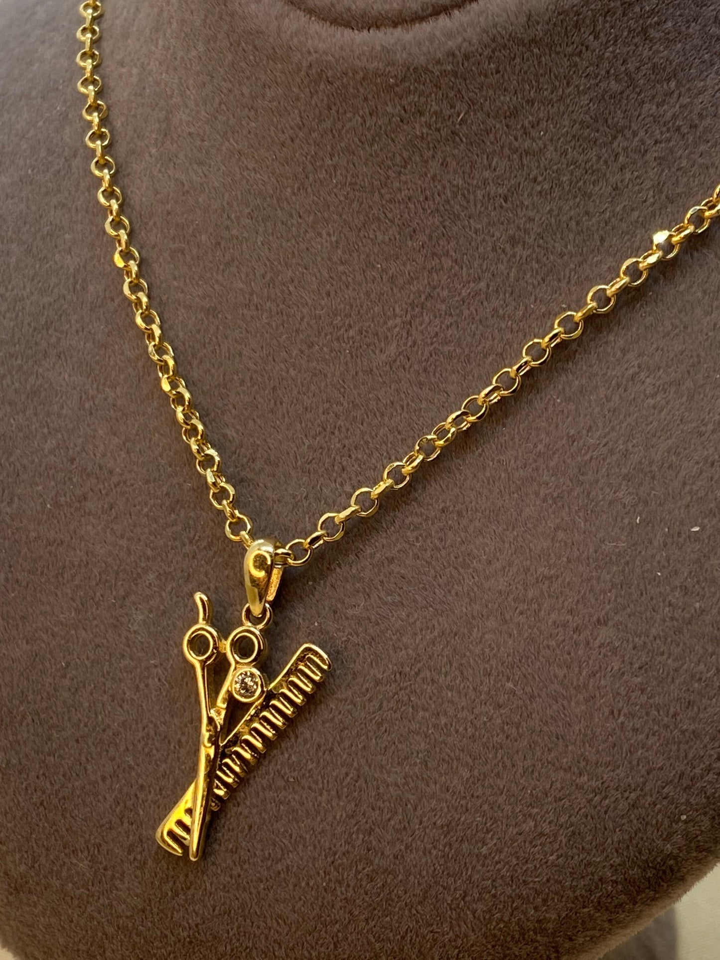 Pendentif ciseaux en or massif 14 carats avec collier 18 carats 19,5 pouces, collier ciseaux - Or 14 carats, bijoux ciseaux, coiffeur, coupe de cheveux tendance