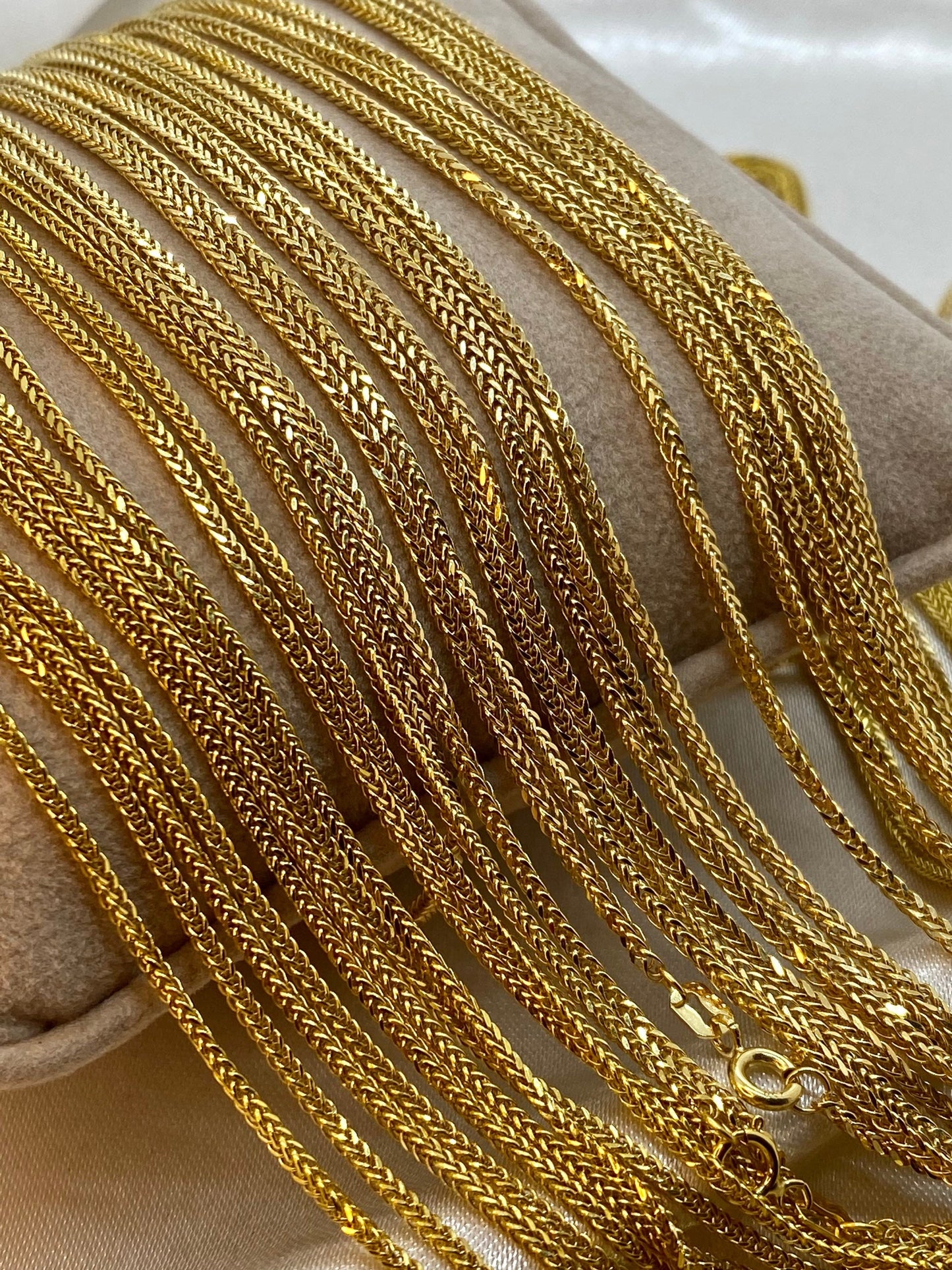 18K Solid Gold Franco Necklace – 1.5mm | Foxtail Chain, Unisex Gold Necklace, Trending Gift for Him or Her, Birthday & Anniversary Jewelry