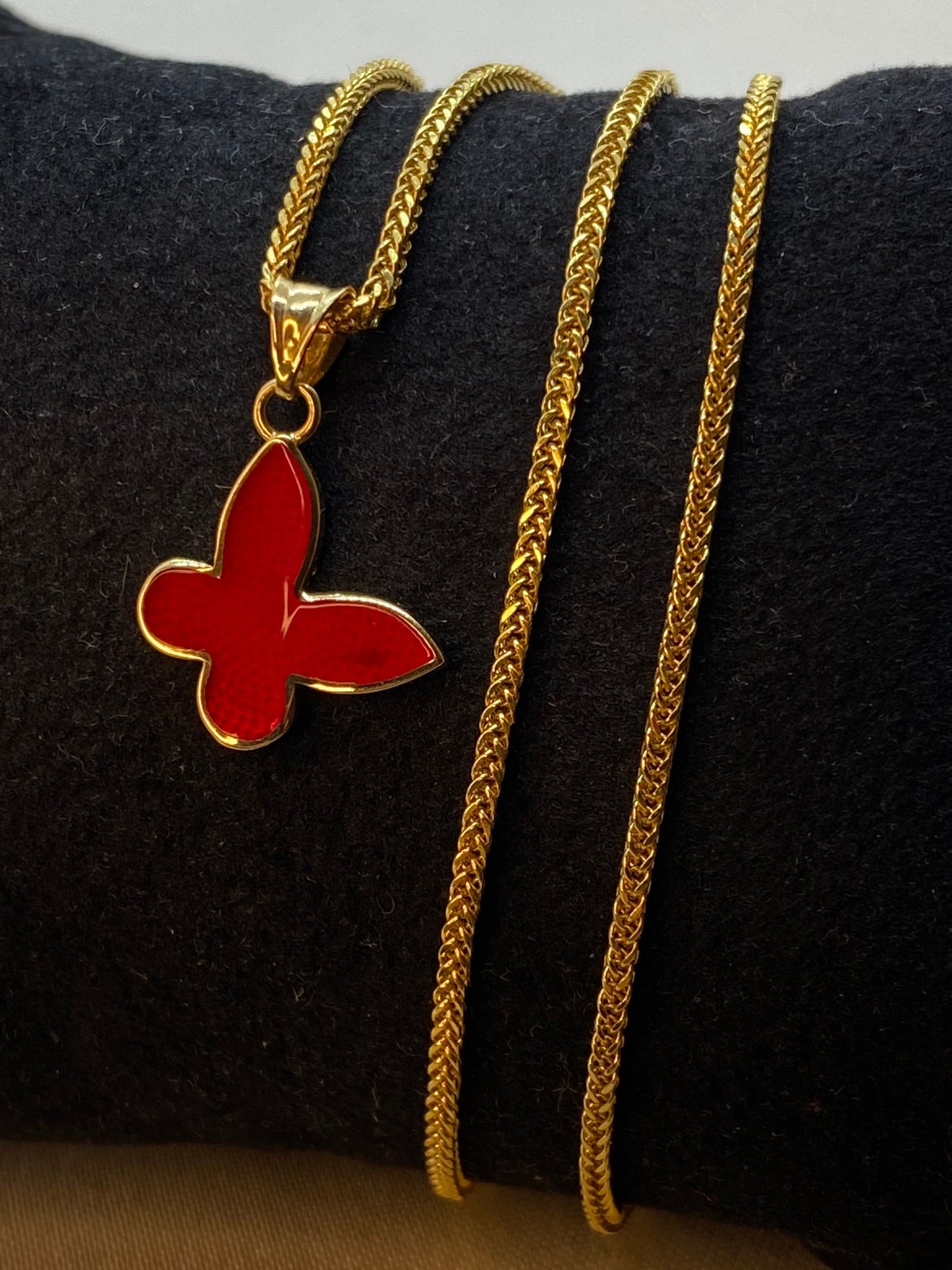 18k solid Gold Butterfly Necklace - Solid Gold Red Color Butterfly Necklace - Birthday Gift - Gift For Her - Anniversary Gift .