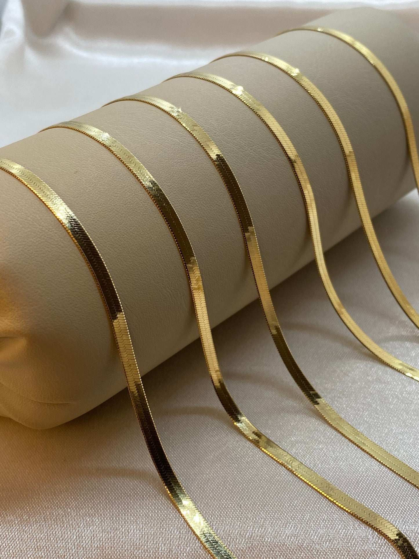 14K Solid Gold Herringbone Necklace - 16"-22" Snake Herringbone Choker, 3.34mm Solid Yellow Gold, Elegant Necklace for Her