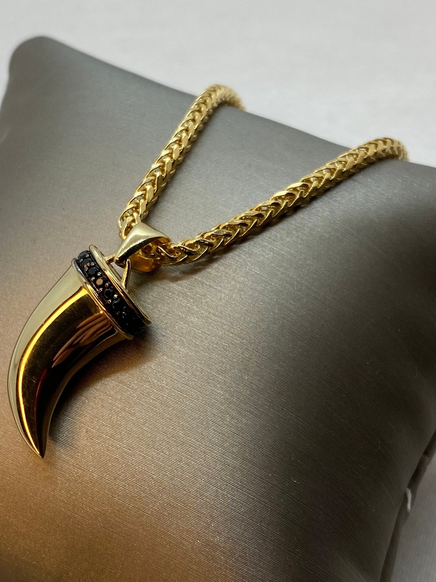 14k Solid Gold Lion Tooth Pendant with cubic zirconia and 14k Franco chain Diamond Cut , symbol of leadership and power ,For Him ,For Her