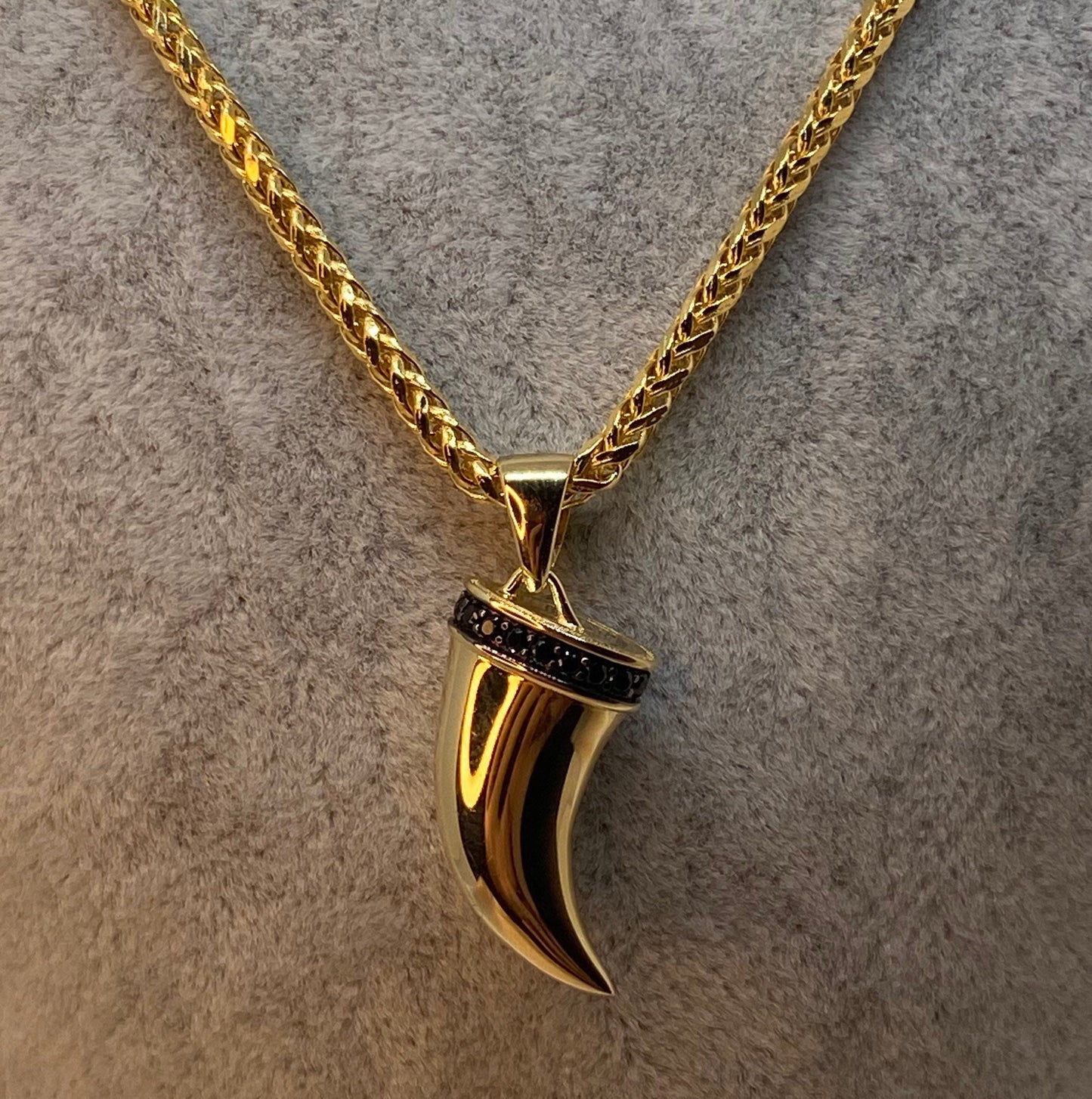 14k Solid Gold Lion Tooth Pendant with cubic zirconia and 14k Franco chain Diamond Cut , symbol of leadership and power ,For Him ,For Her